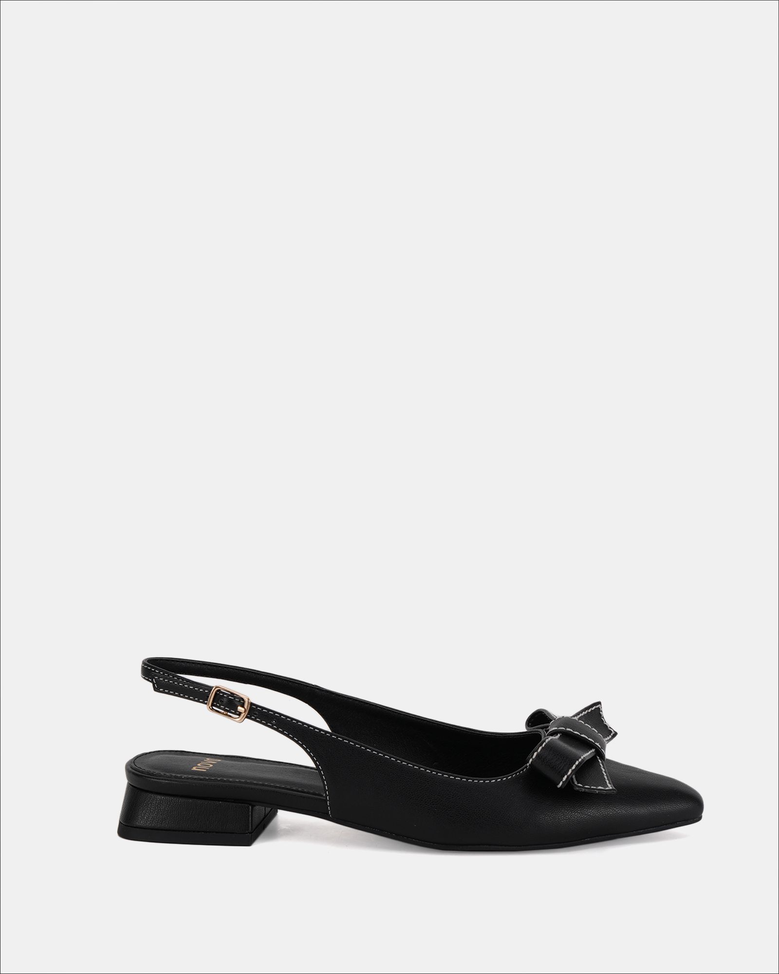CARLINA Black Bow Detail Point Toe Loe Heel Slingback Shoe