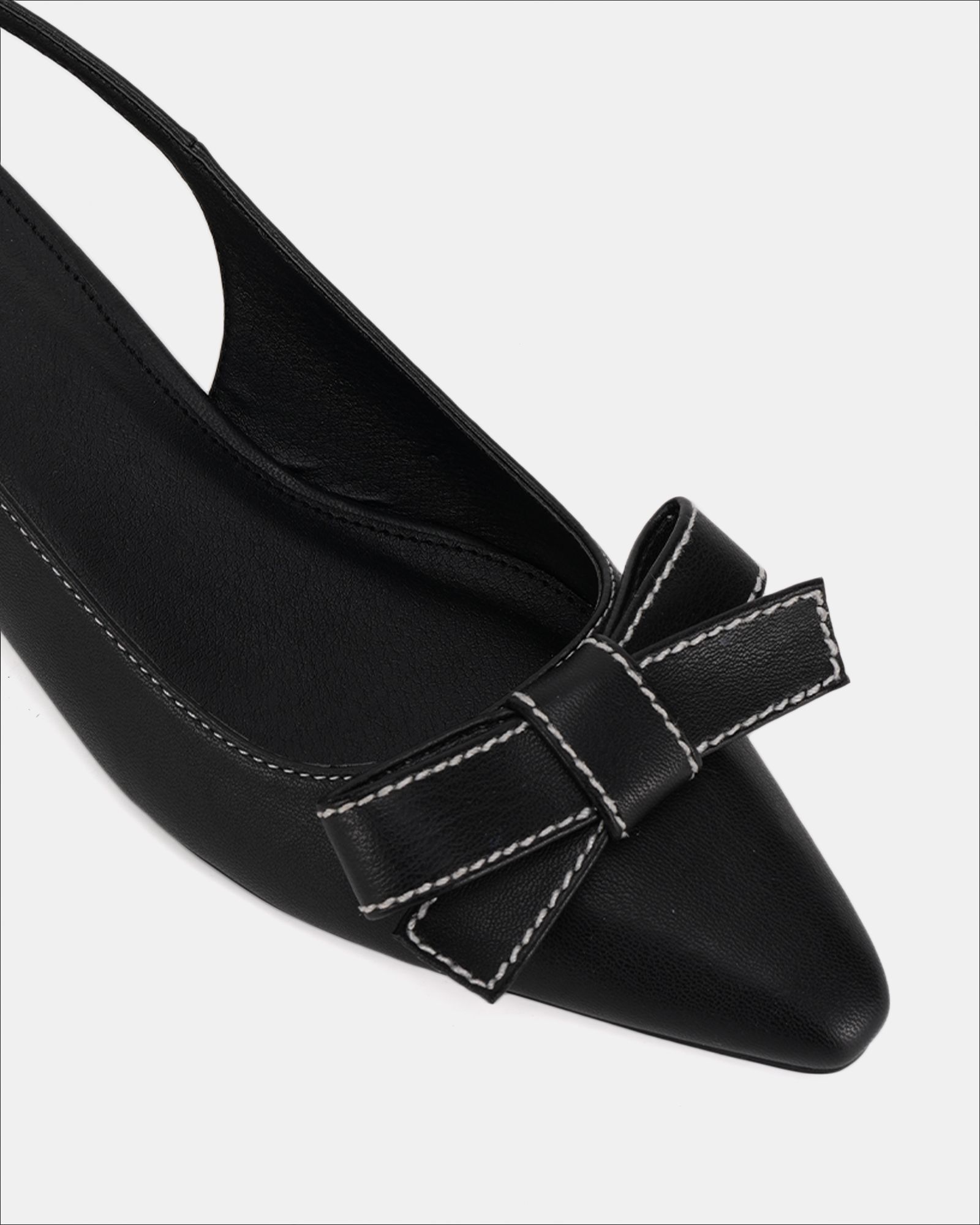 CARLINA Black Bow Detail Point Toe Loe Heel Slingback Shoe