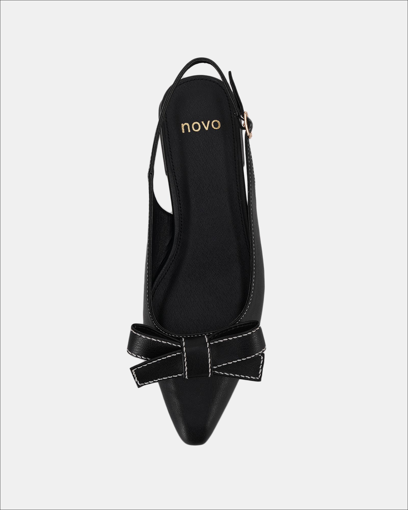 CARLINA Black Bow Detail Point Toe Loe Heel Slingback Shoe
