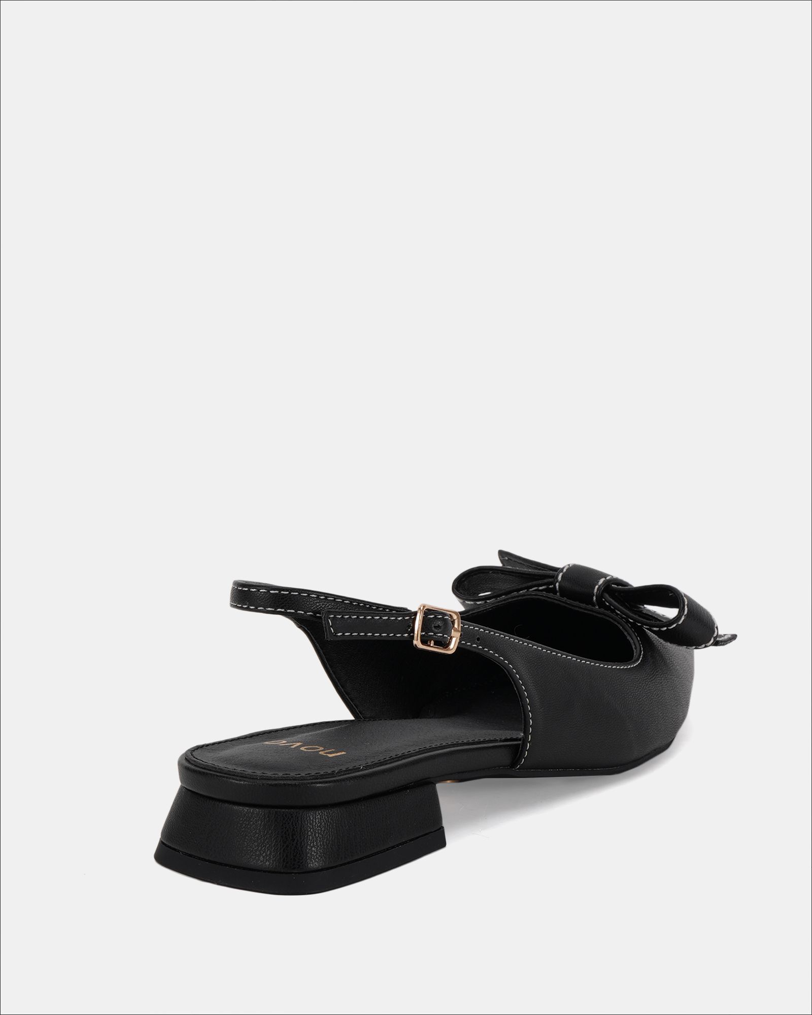CARLINA Black Bow Detail Point Toe Loe Heel Slingback Shoe