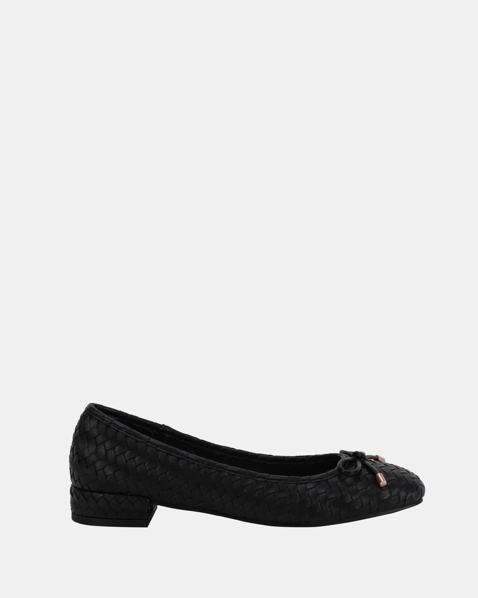 Wide Fit CECILIA Black Woven Low Block Ballerina