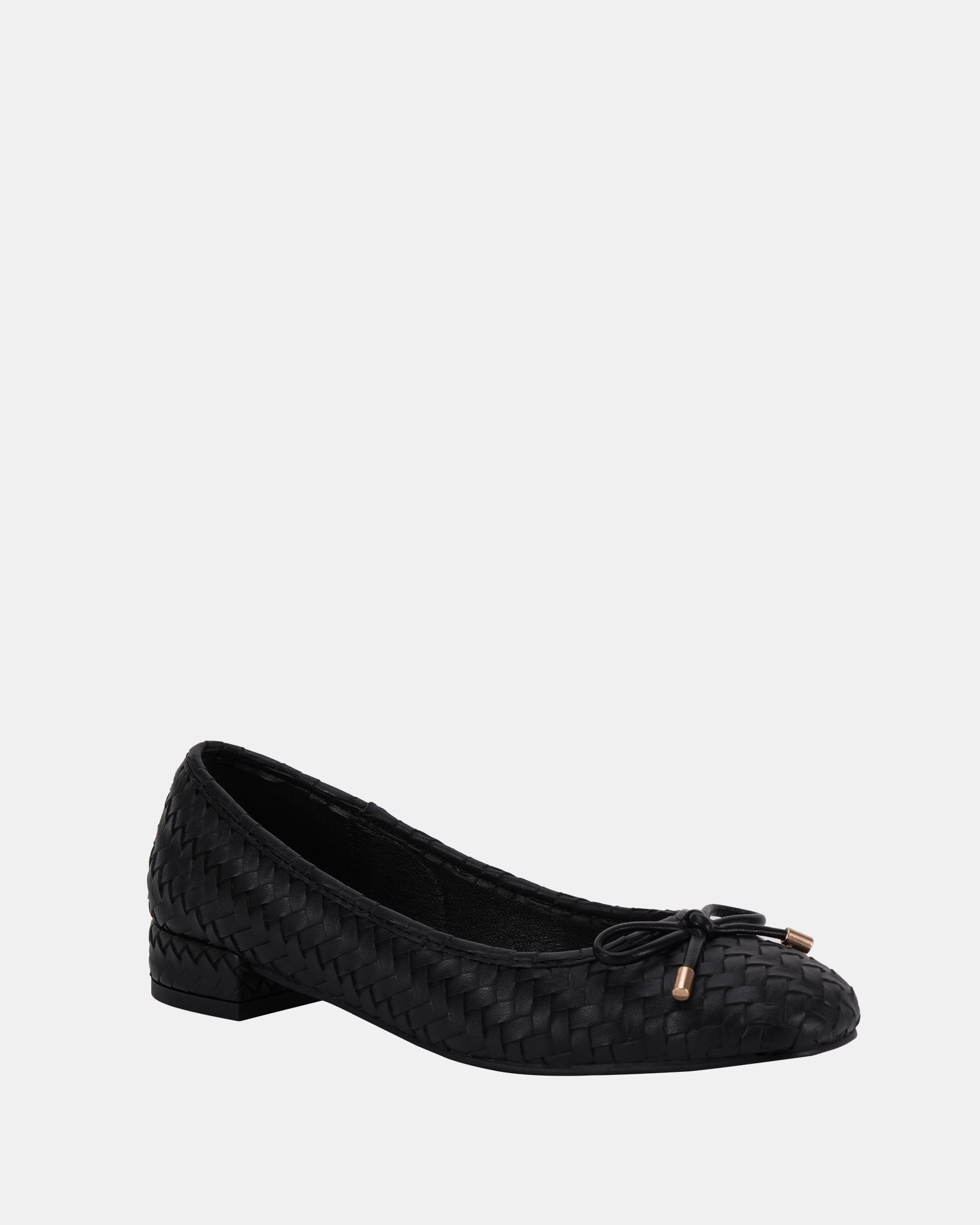 Wide Fit CECILIA Black Woven Low Block Ballerina