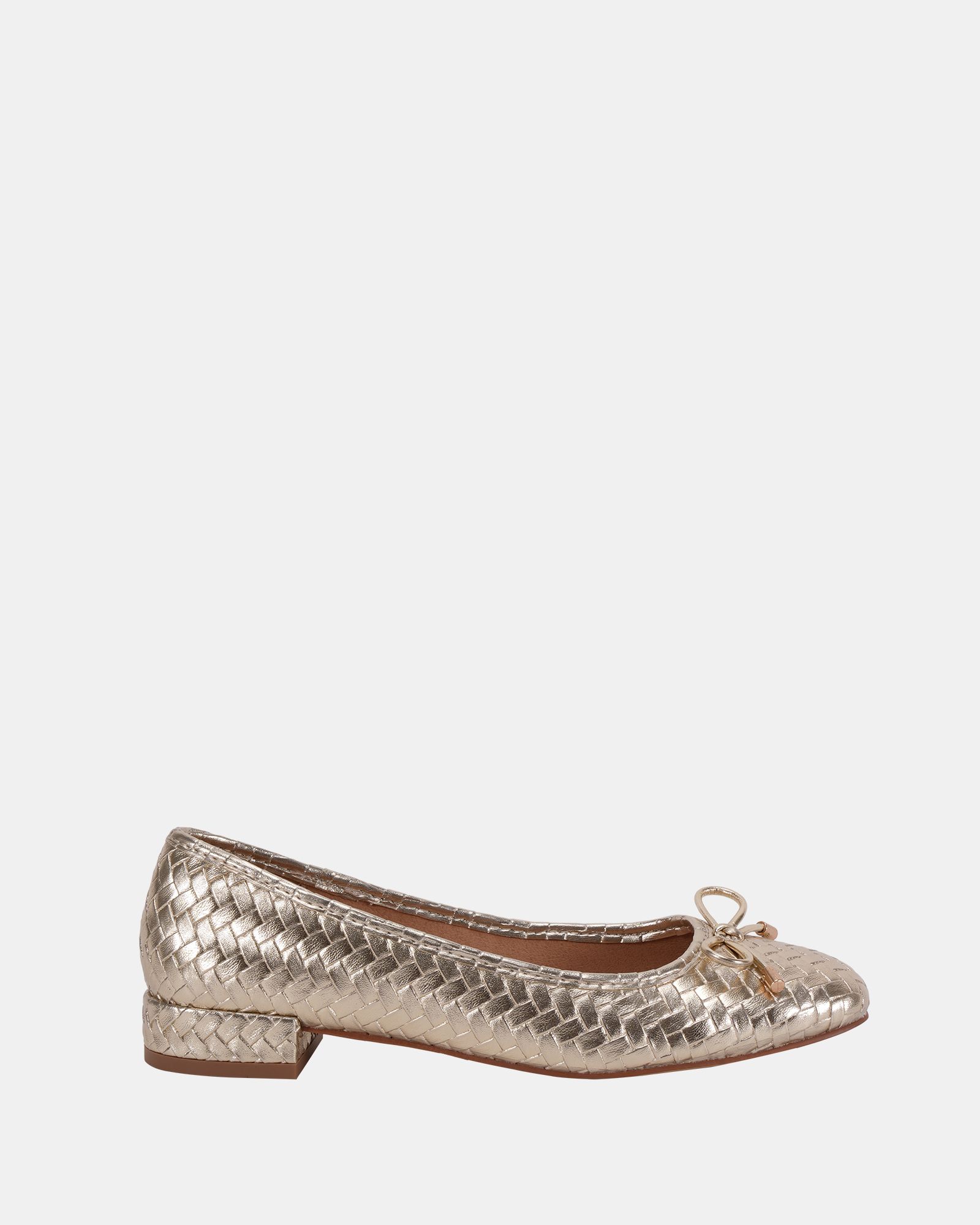 Wide Fit CECILIA Gold Woven Low Block Ballerina