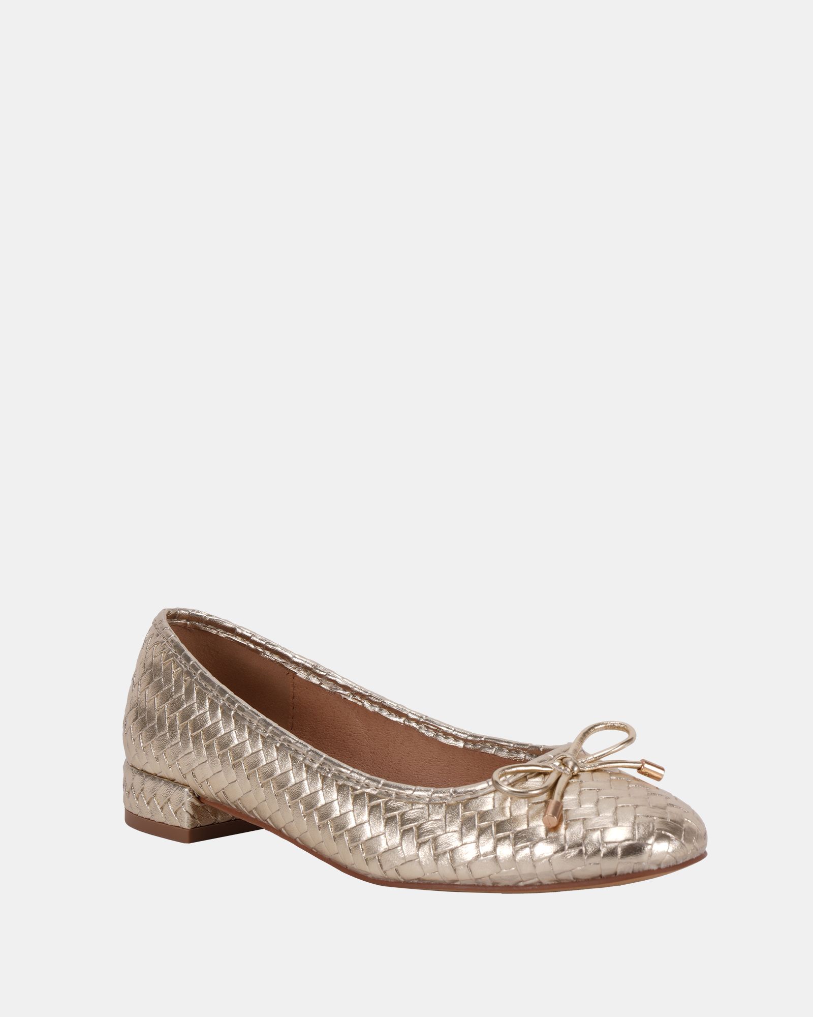 Wide Fit CECILIA Gold Woven Low Block Ballerina