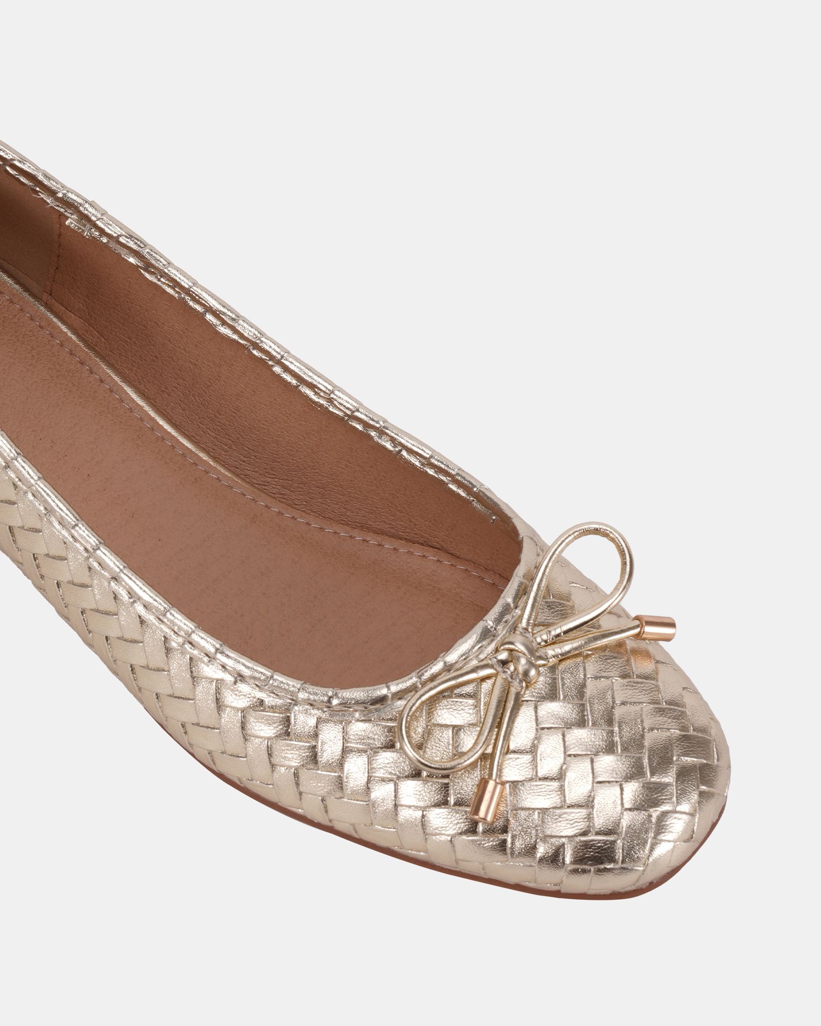 Wide Fit CECILIA Gold Woven Low Block Ballerina