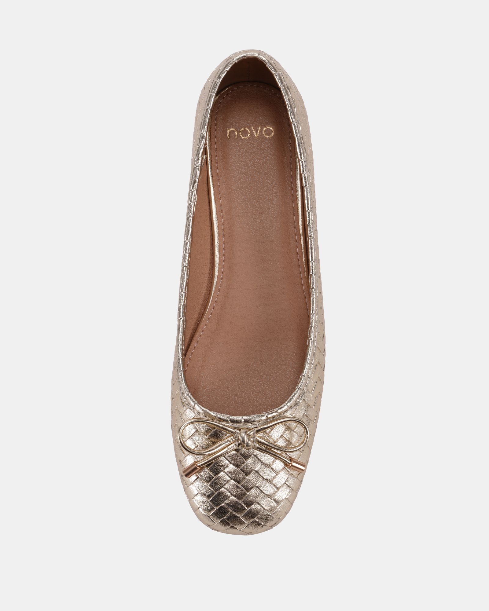 Wide Fit CECILIA Gold Woven Low Block Ballerina