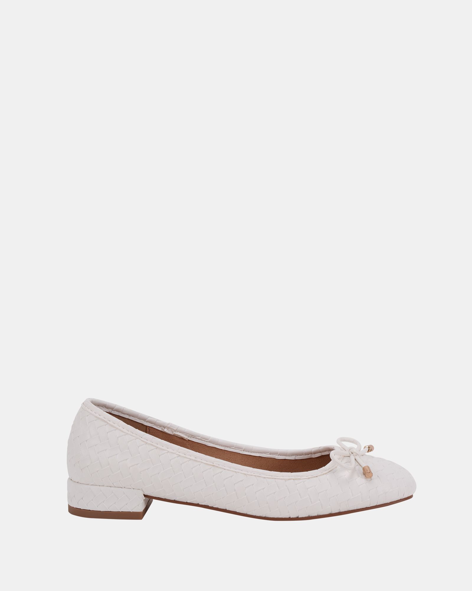 CECILIA White Woven Low Block Ballerina