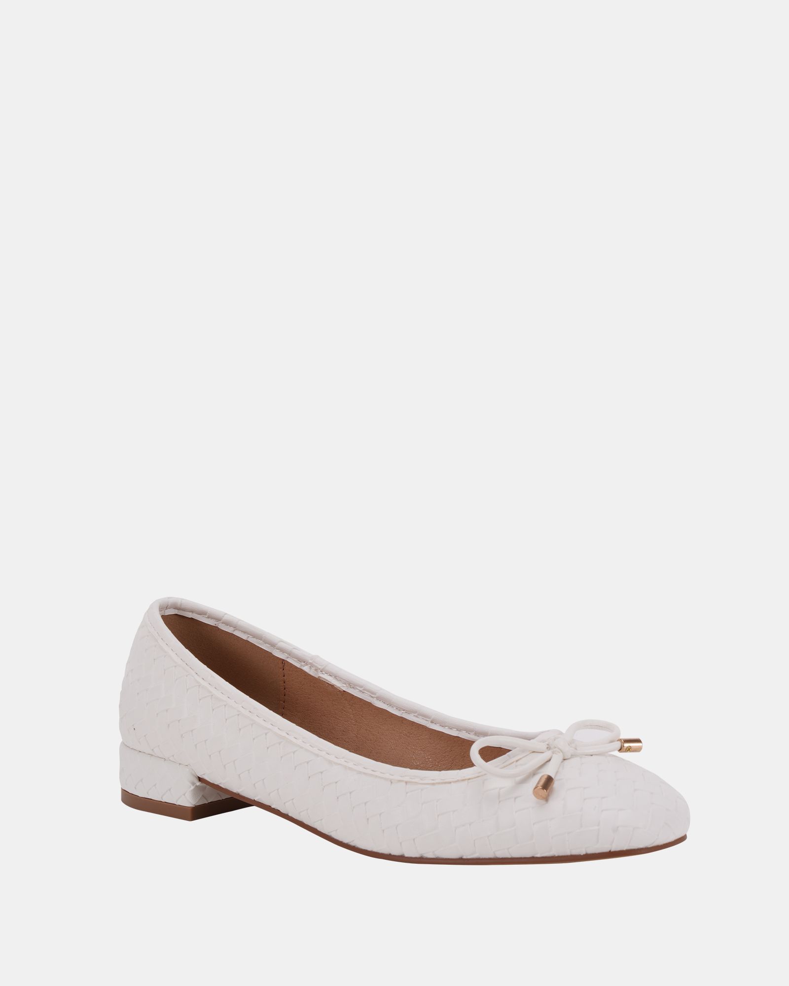 CECILIA White Woven Low Block Ballerina