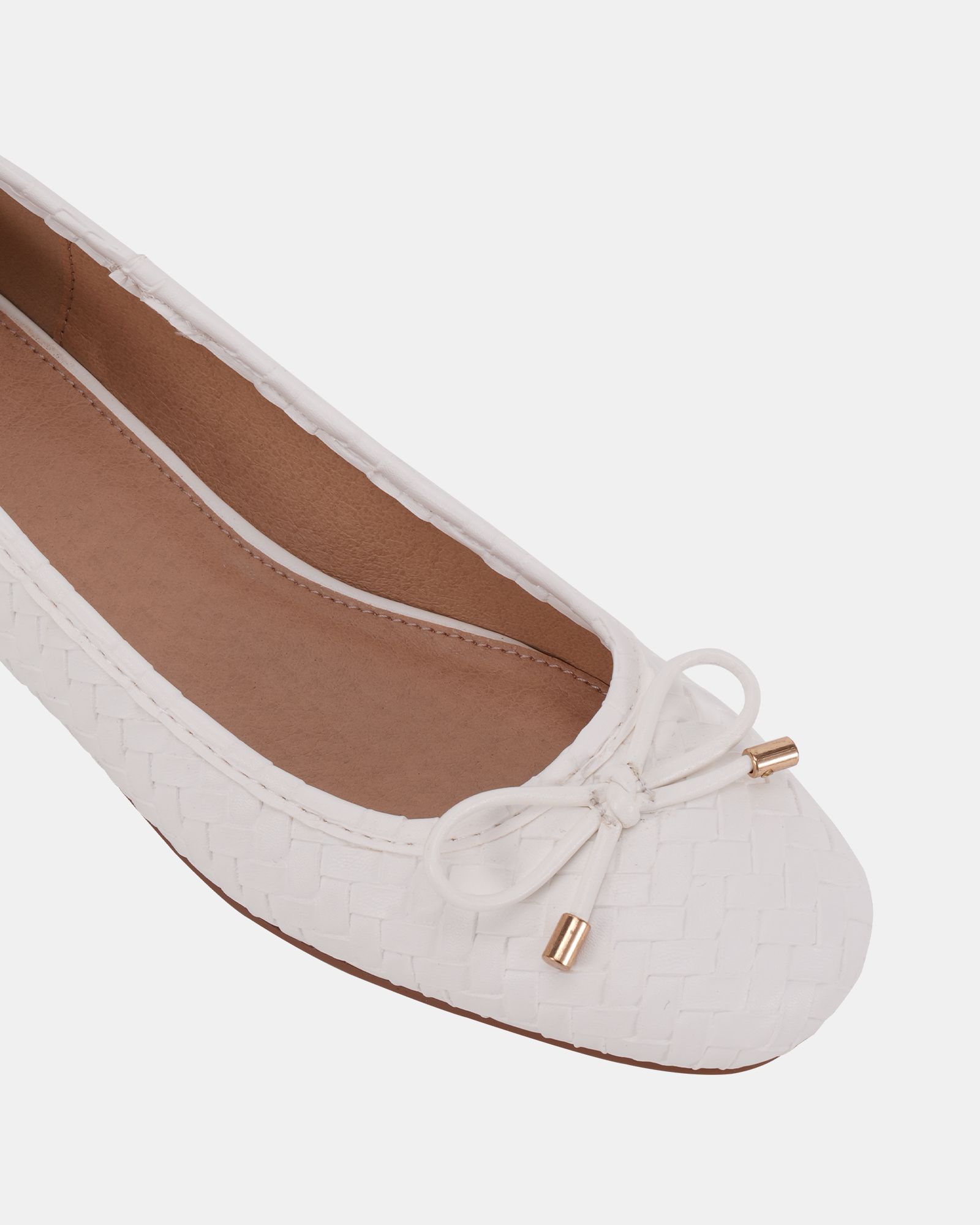 Wide Fit CECILIA White Woven Low Block Ballerina
