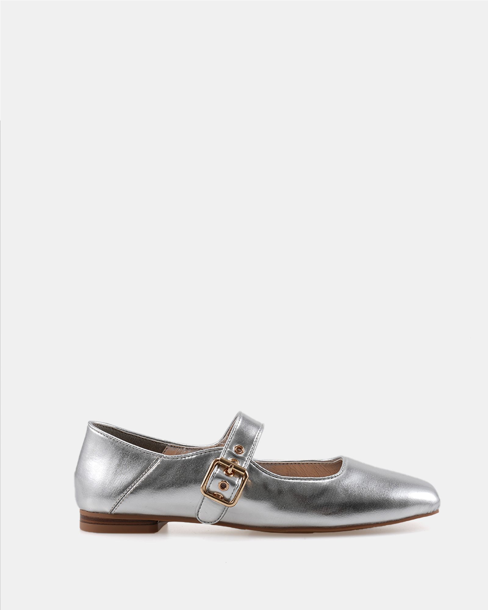 Wide Fit Cesena Silver Mary Jane Flat Ballerina