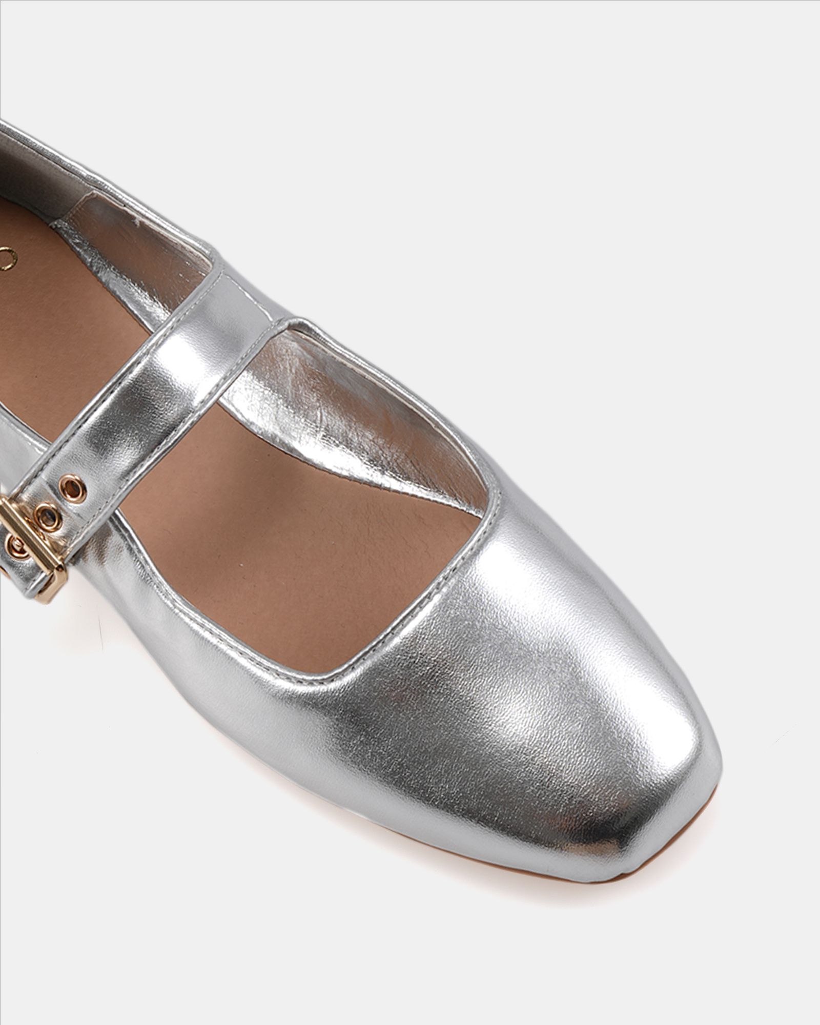 Wide Fit Cesena Silver Mary Jane Flat Ballerina