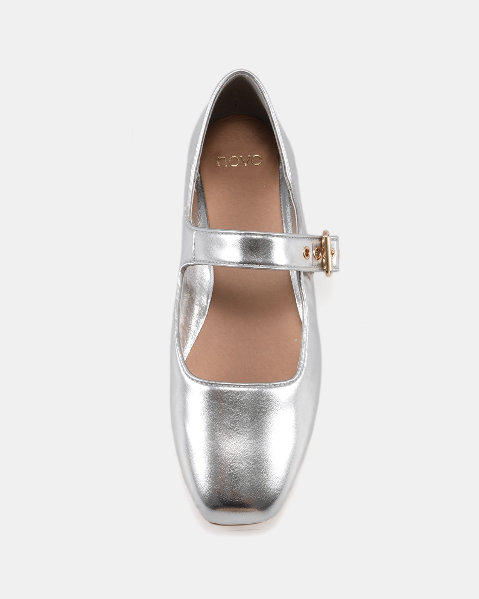 Cesena Silver Mary Jane Flat Ballerina
