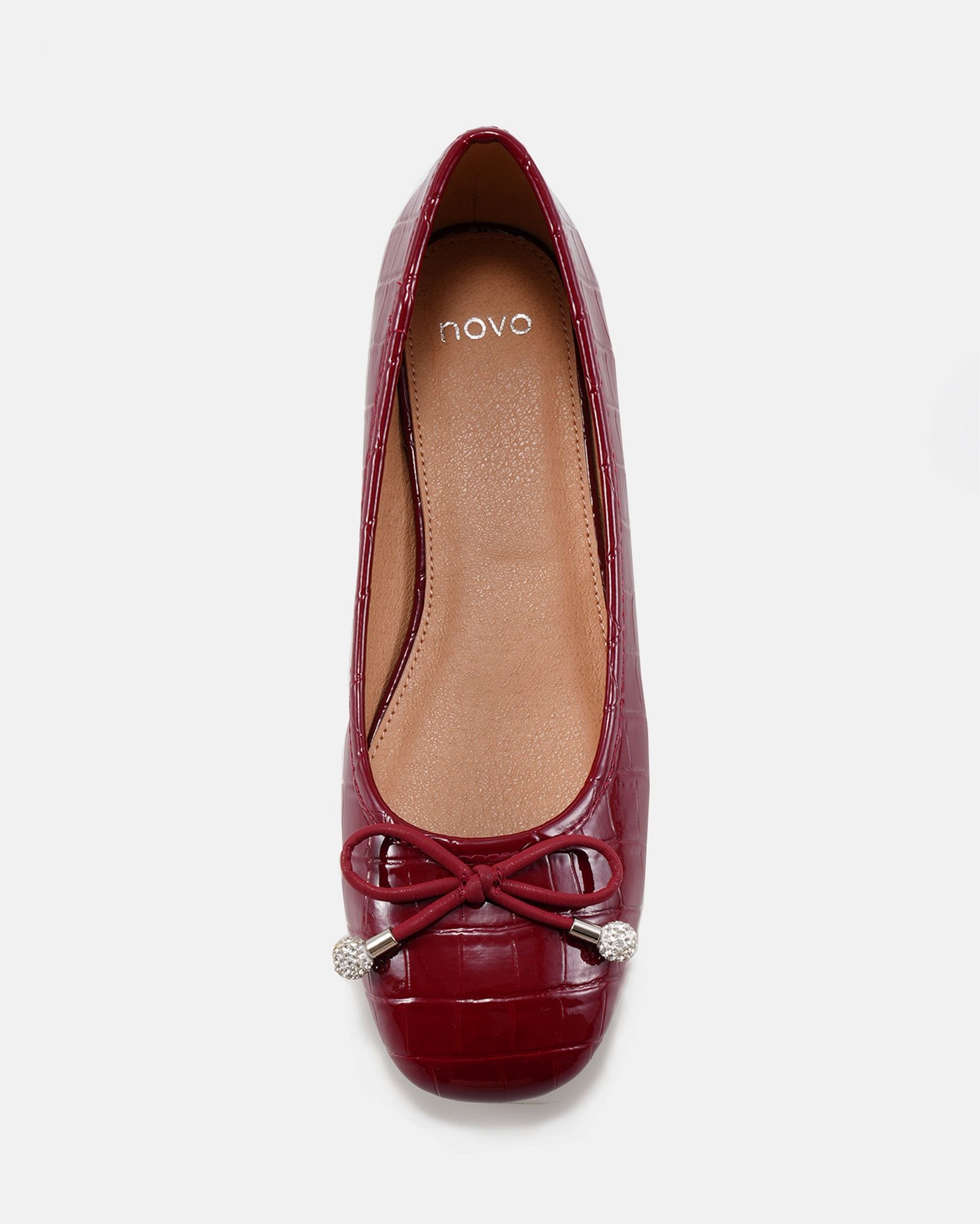 Chioggia Burgundy Low Heel Embellished Bow Ballerina
