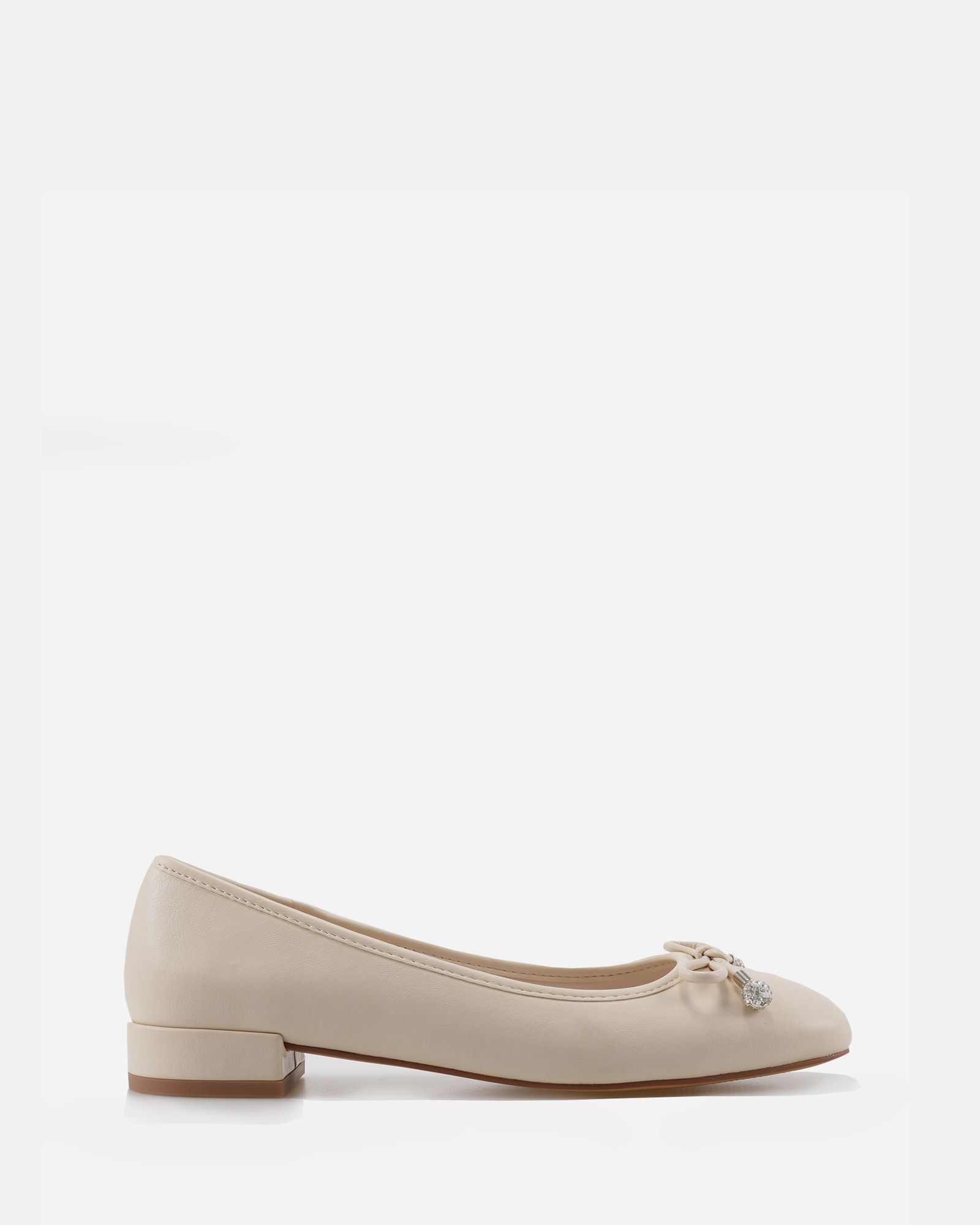 Wide Fit Chioggia Off White Low Heel Embellished Bow Ballerin
