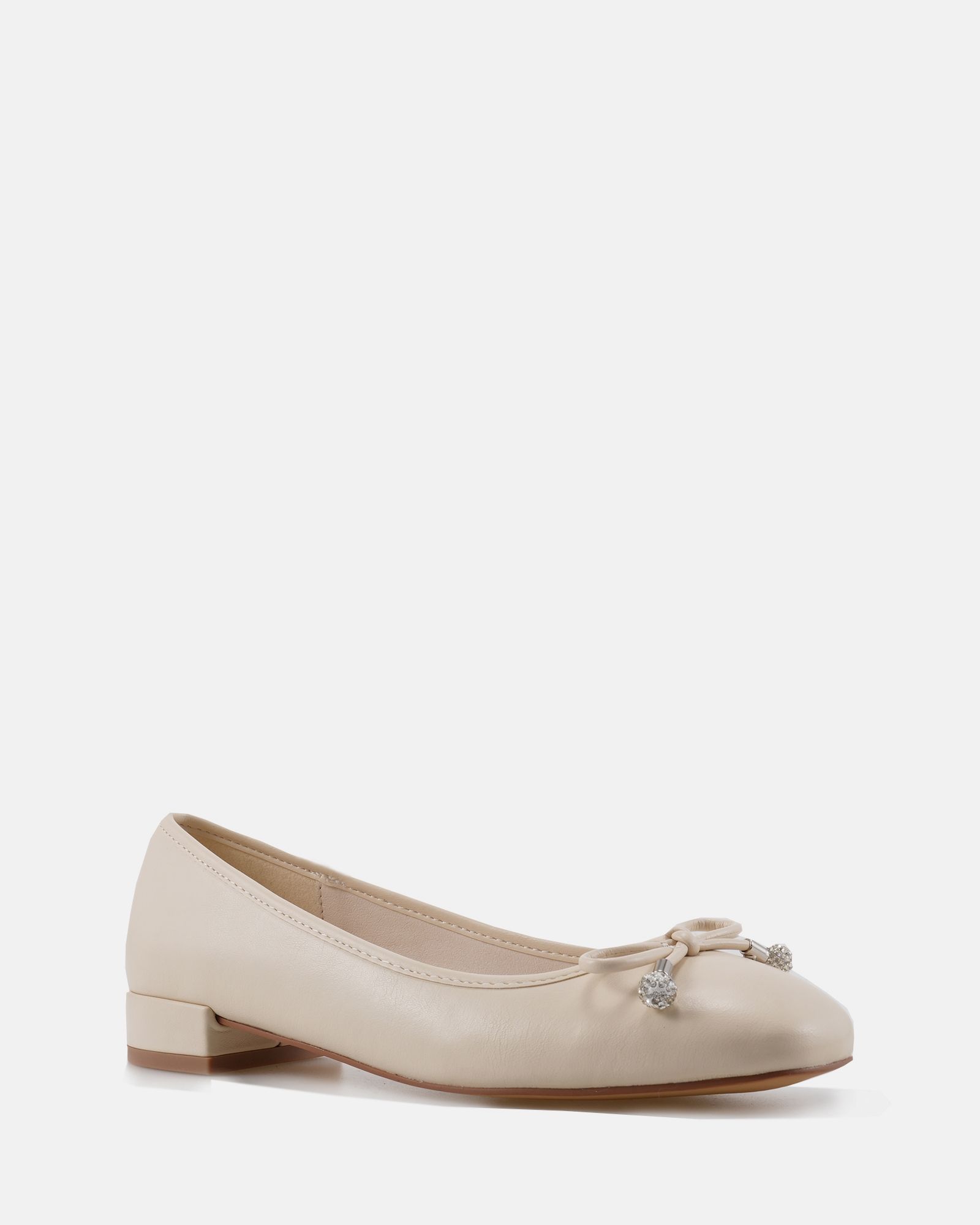 Wide Fit Chioggia Off White Low Heel Embellished Bow Ballerin