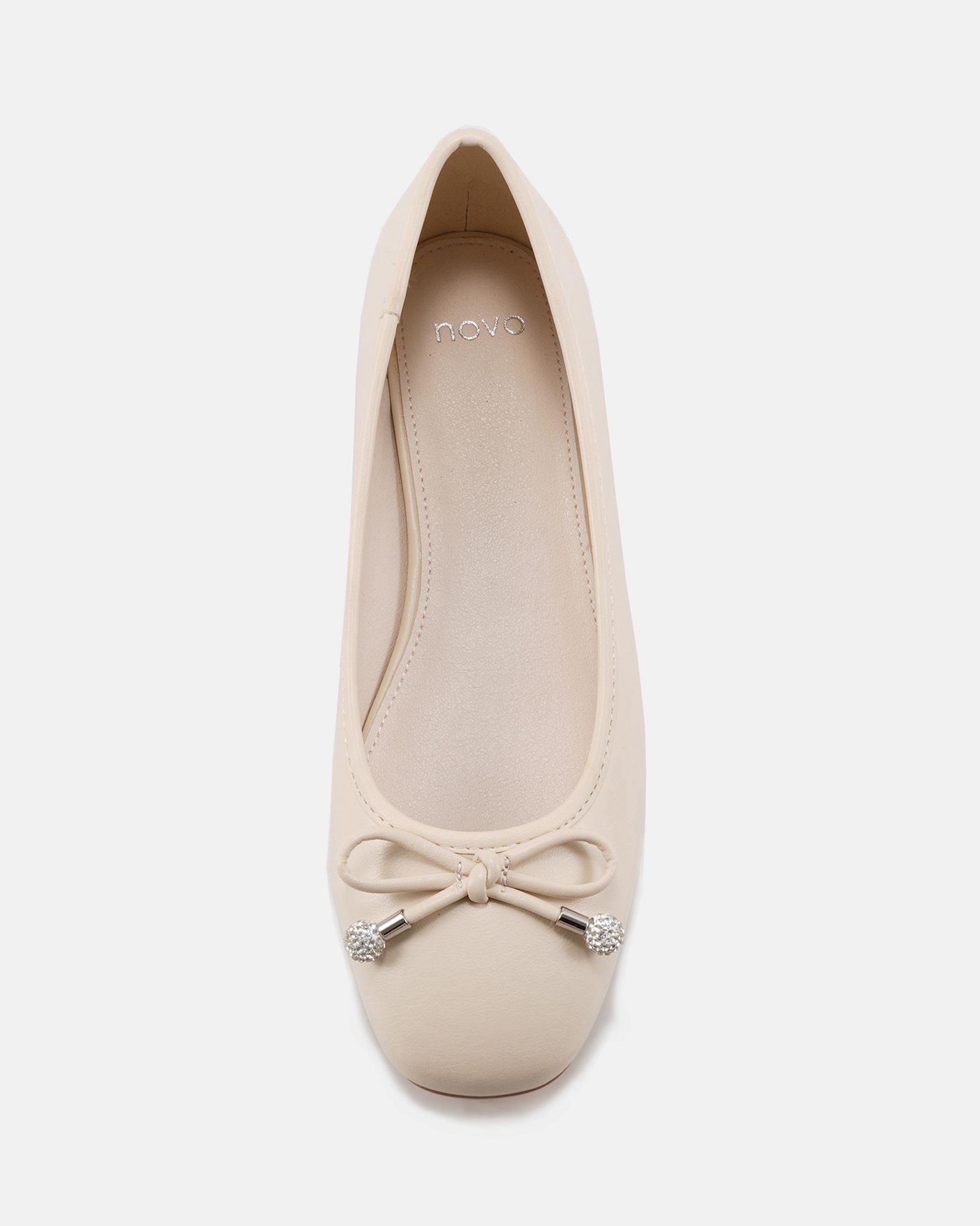 Wide Fit Chioggia Off White Low Heel Embellished Bow Ballerin