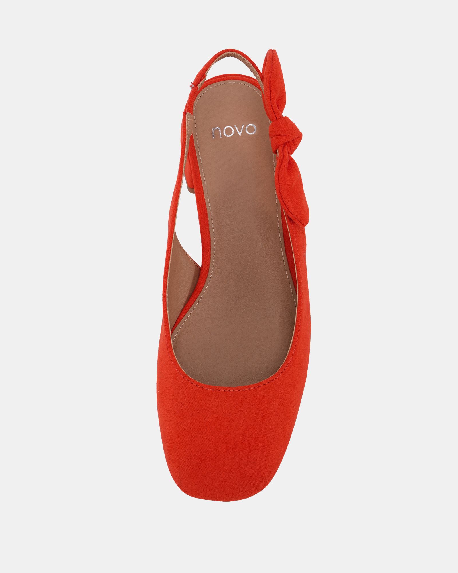 CLAUDIA Red Bow Low Block Slingback