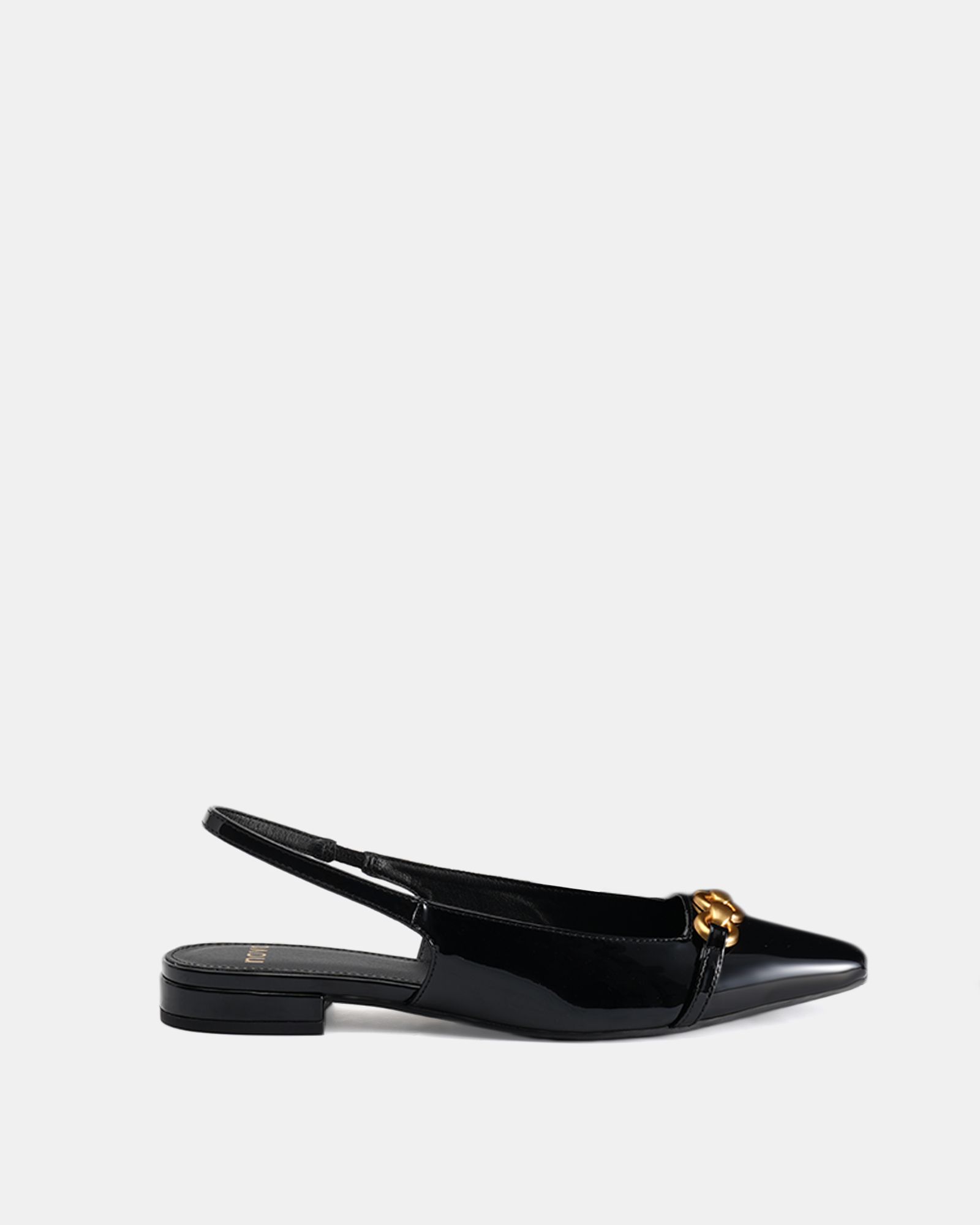 Wide Fit COLISH Black Hardware Slingback Flat