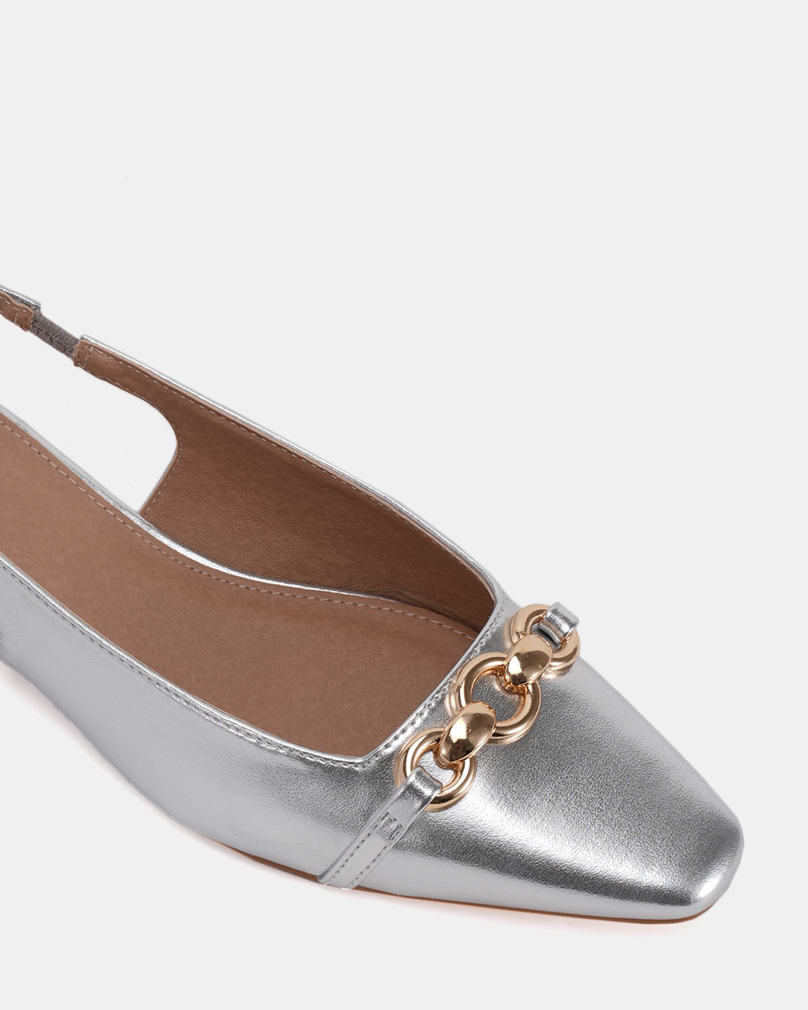 Wide Fit COLISH Silver Hardware Slingback Flat