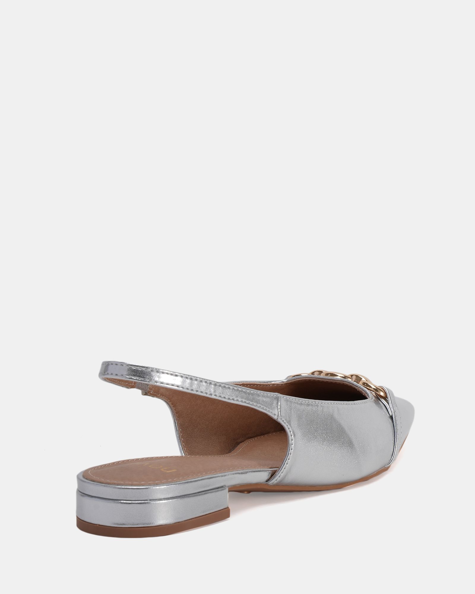 Wide Fit COLISH Silver Hardware Slingback Flat