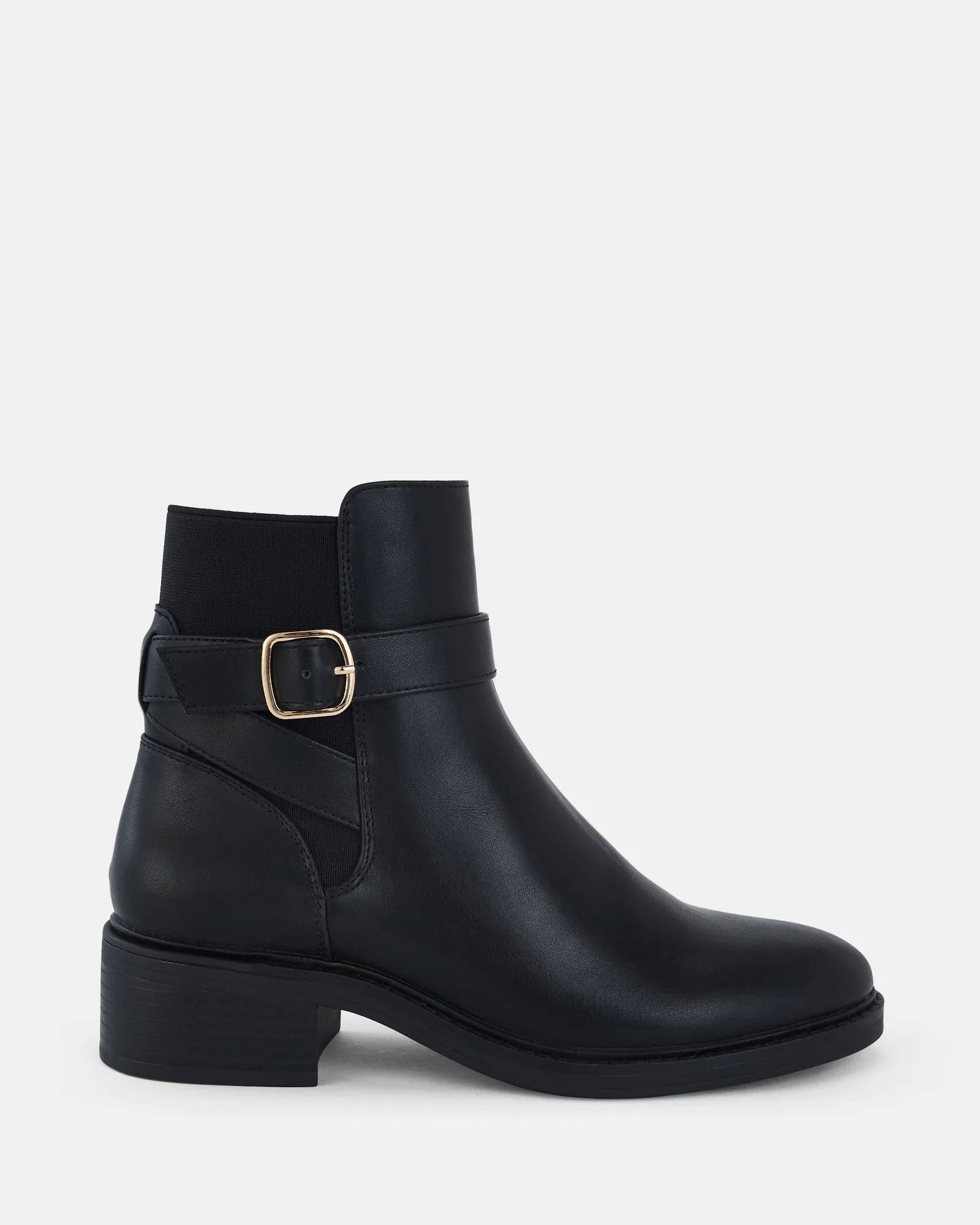 Wide Fit Darya Black Buckle Chelsea Boot