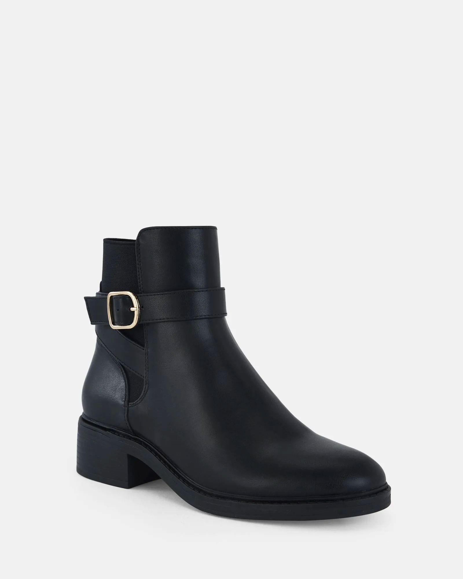 Wide Fit Darya Black Buckle Chelsea Boot
