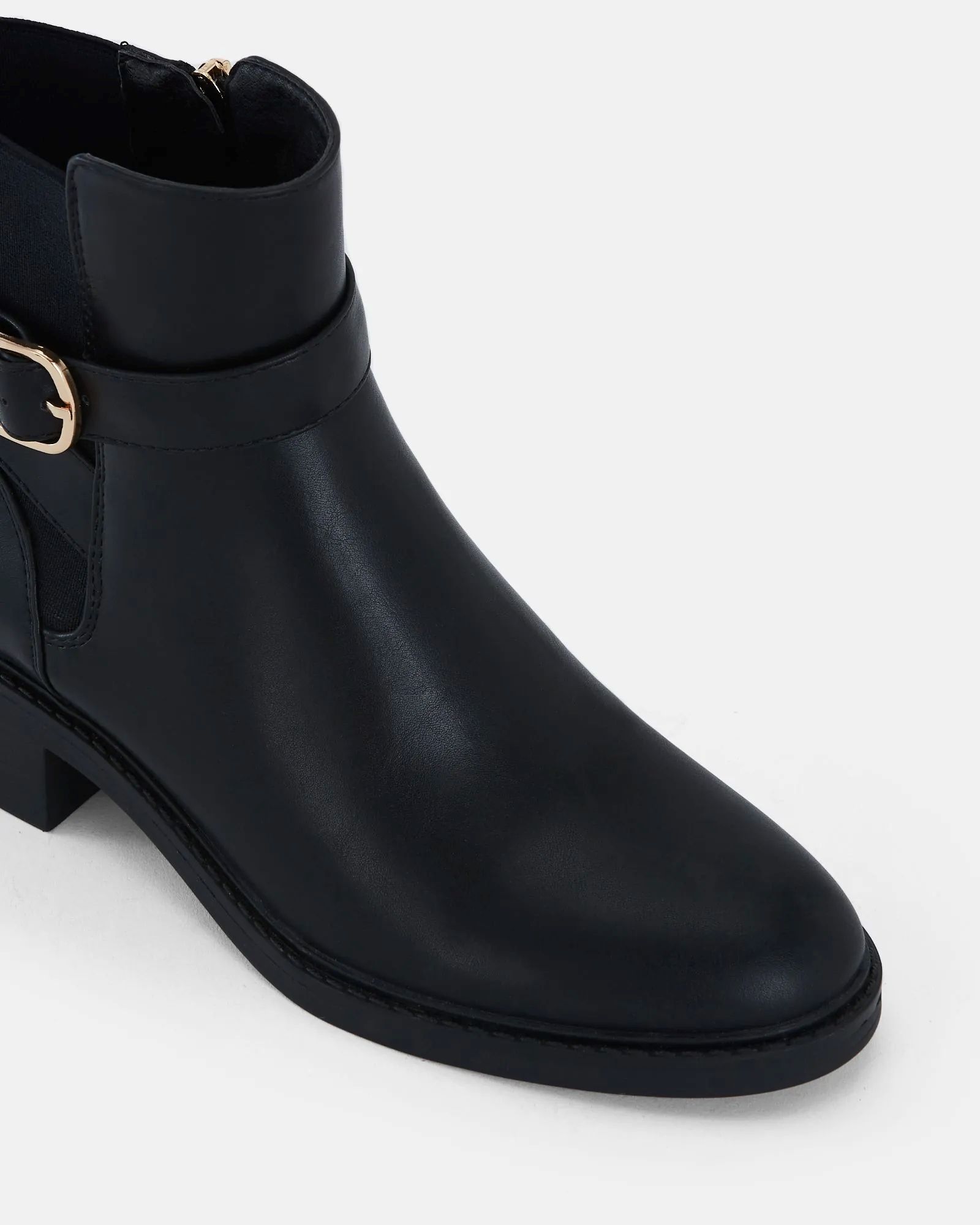 Wide Fit Darya Black Buckle Chelsea Boot