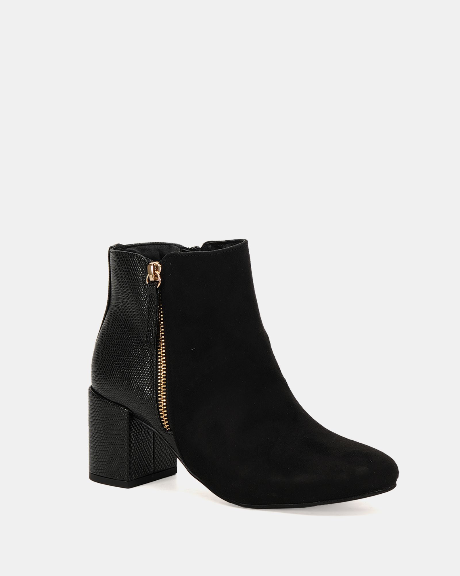 Davion Black Lizard Zip Block Heel Ankle Boot