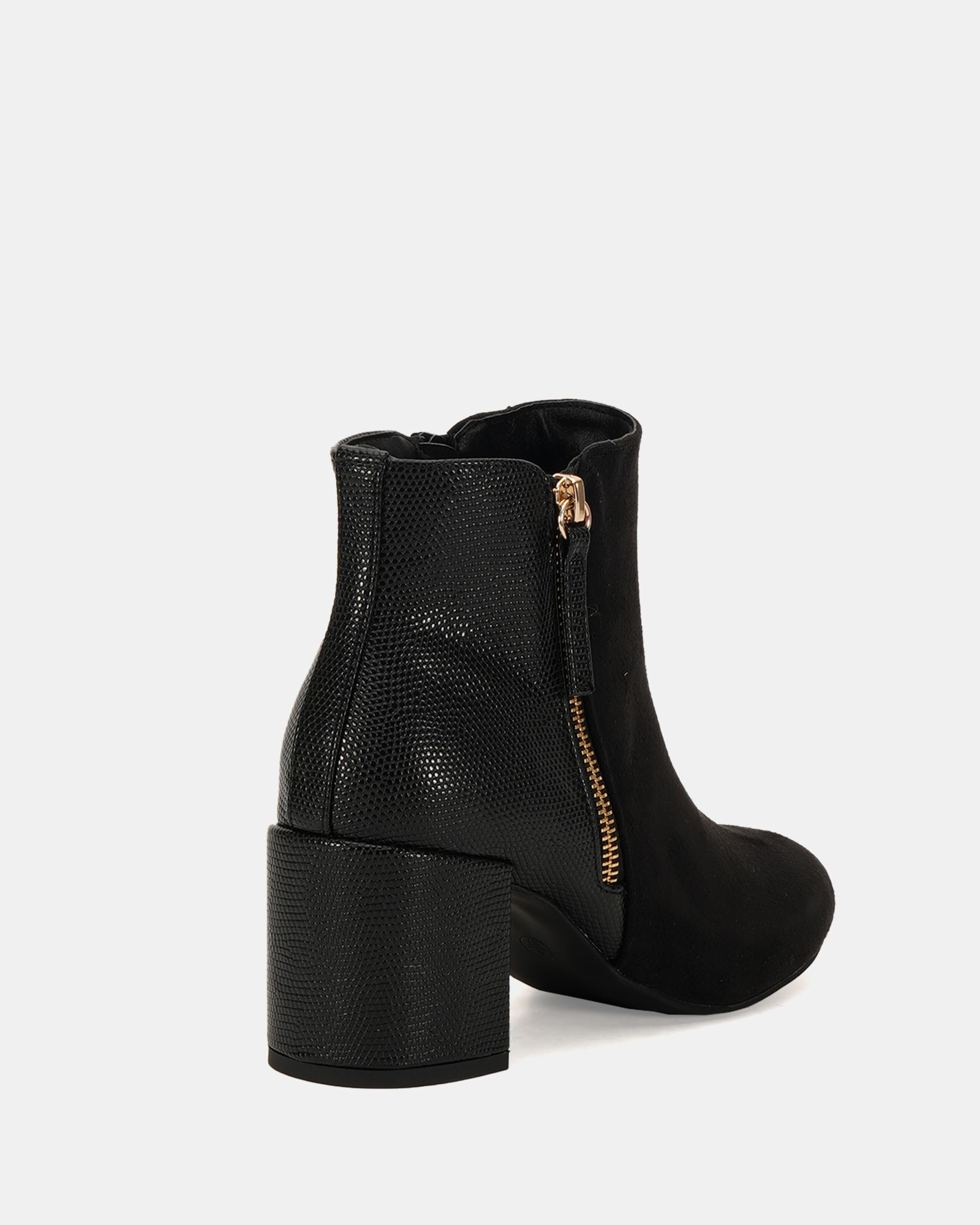 Davion Black Lizard Zip Block Heel Ankle Boot