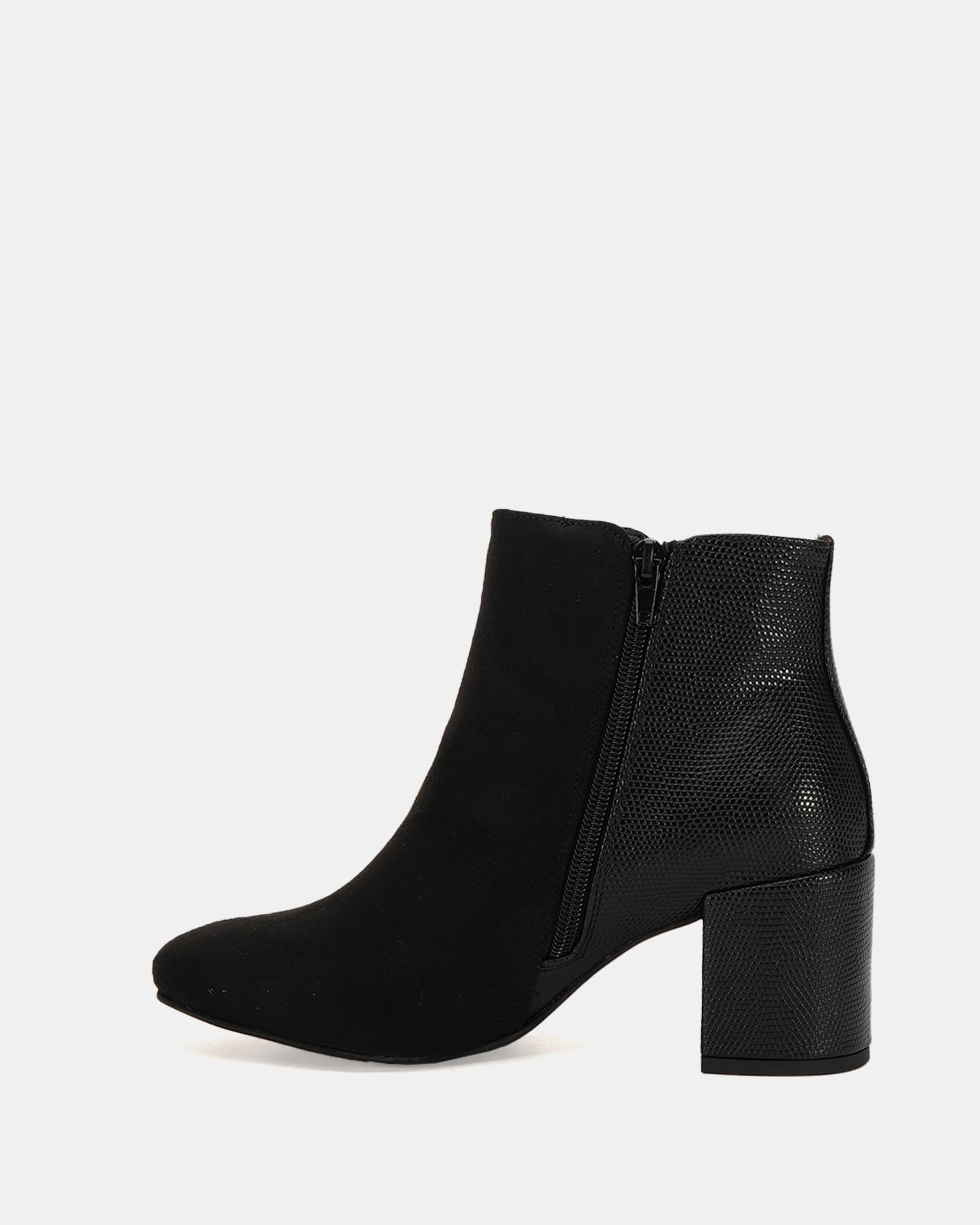 Davion Black Lizard Zip Block Heel Ankle Boot