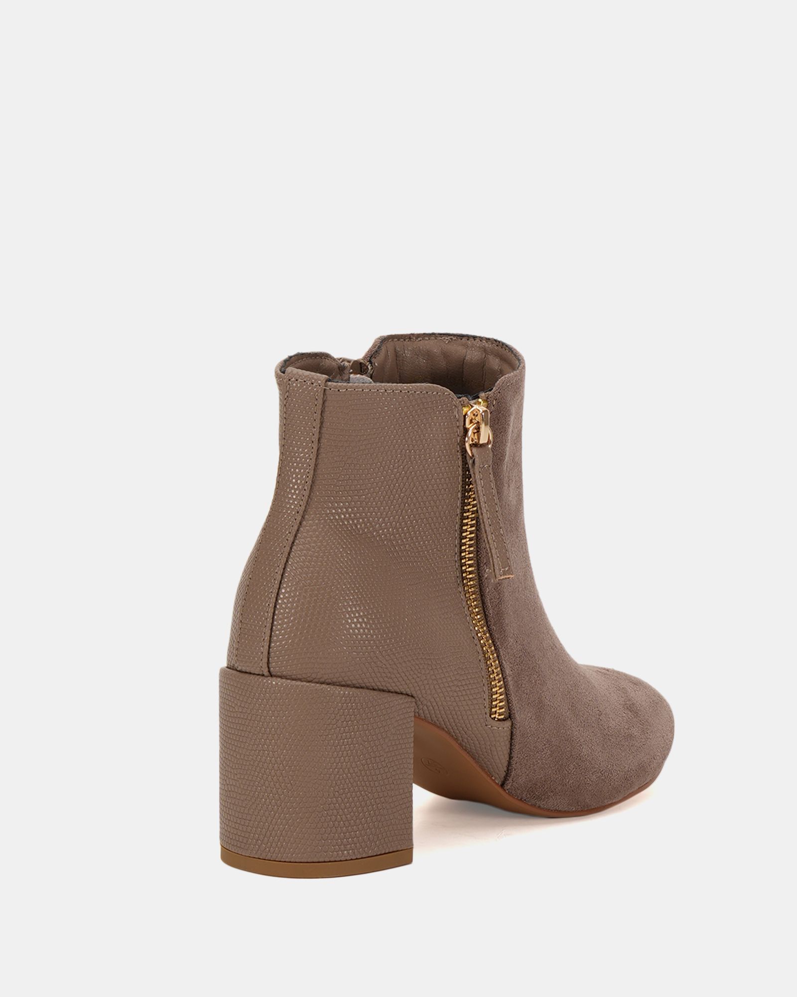 Davion Taupe Lizard Zip Block Heel Ankle Boot