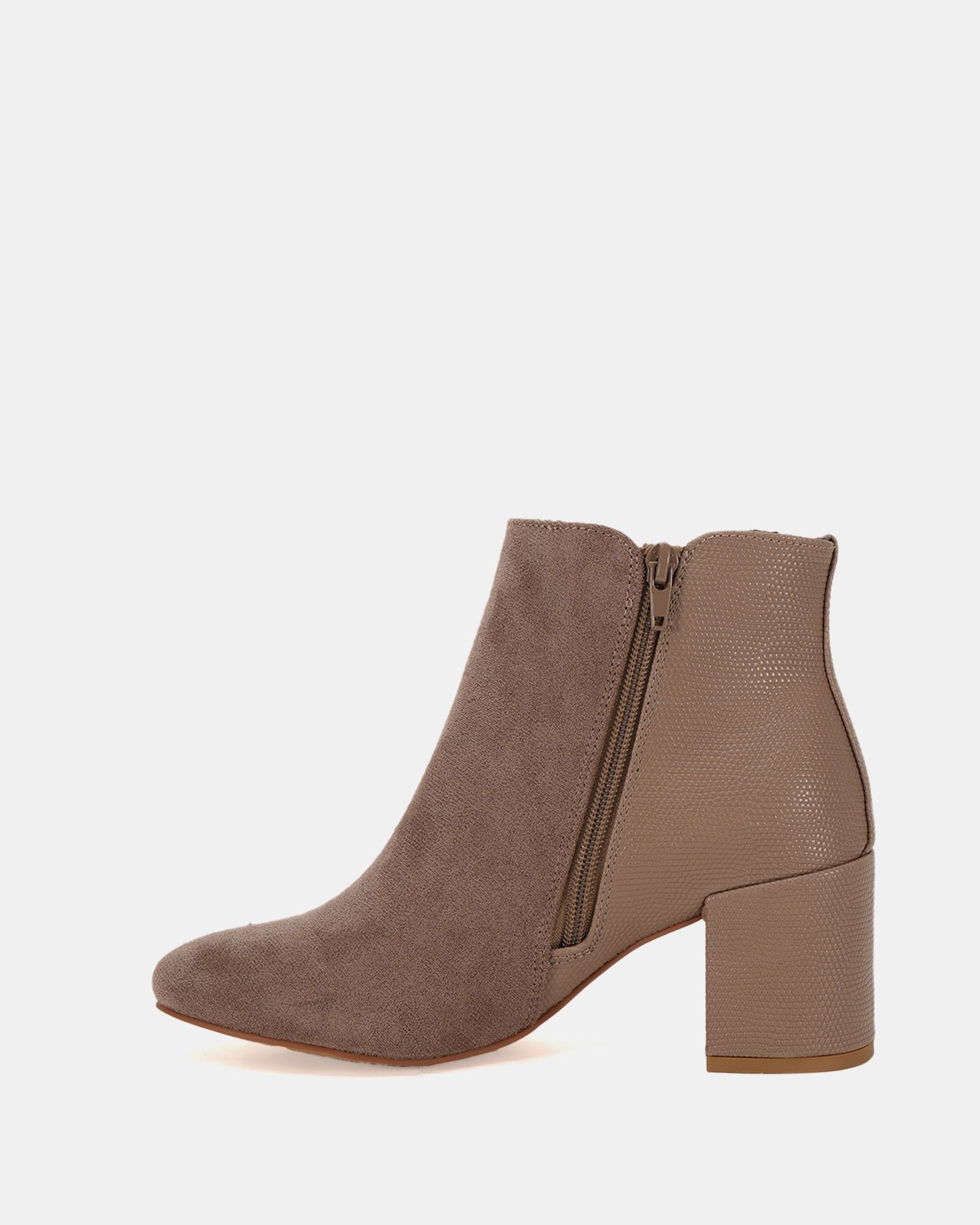 Wide Fit Davion Taupe Lizard Zip Block Heel Ankle Boot