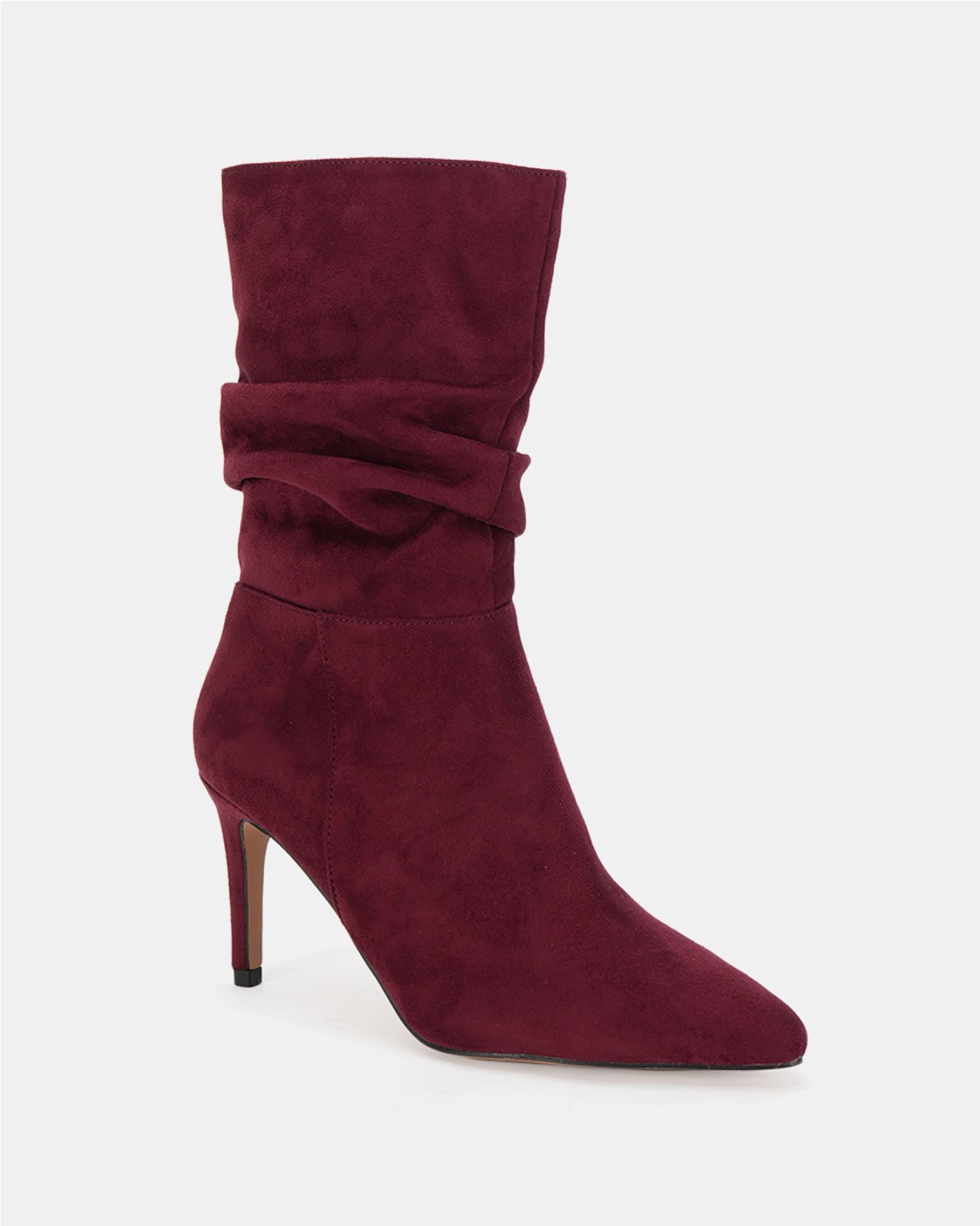 Dekota Burgundy Ruched Point Mid Calf Boot