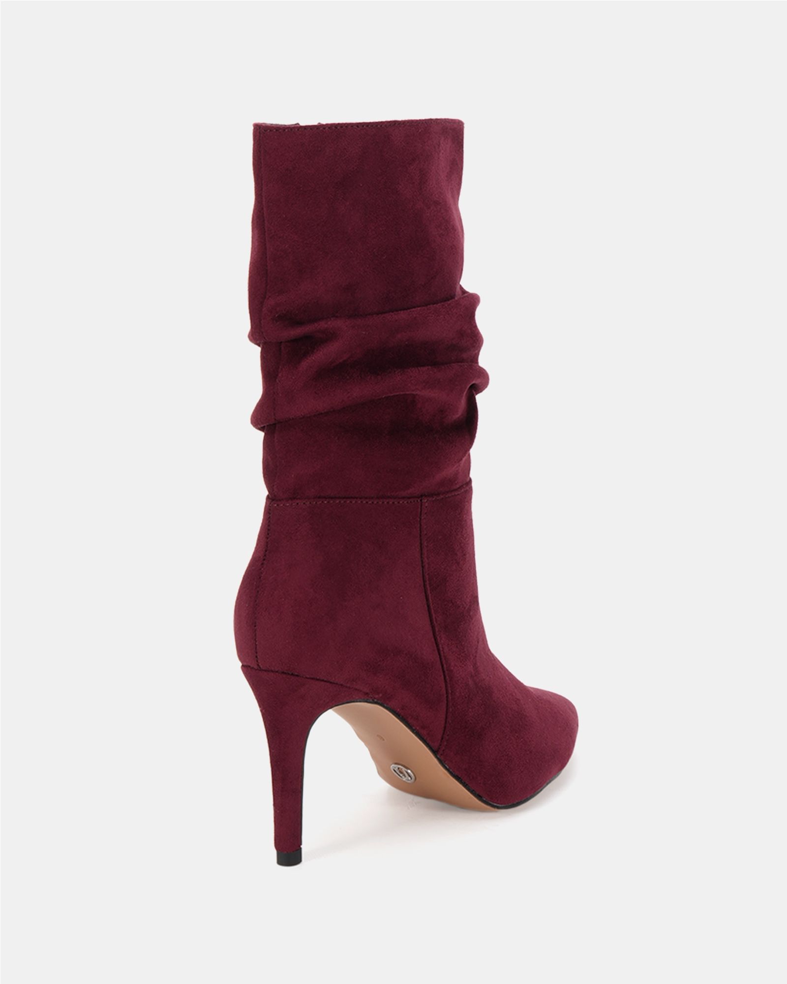 Dekota Burgundy Ruched Point Mid Calf Boot