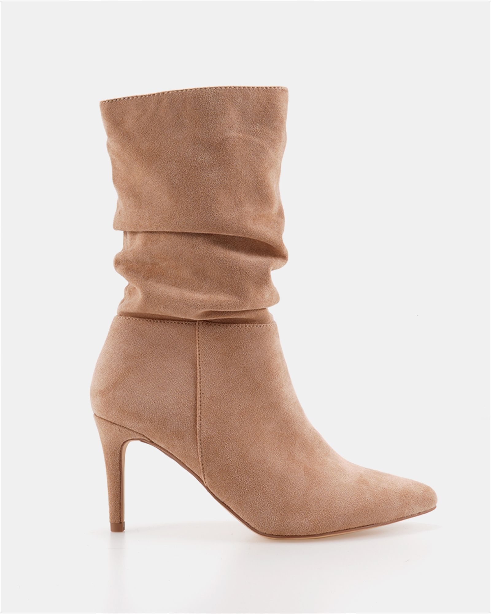 Dekota Taupe Ruched Point Mid Calf Boot
