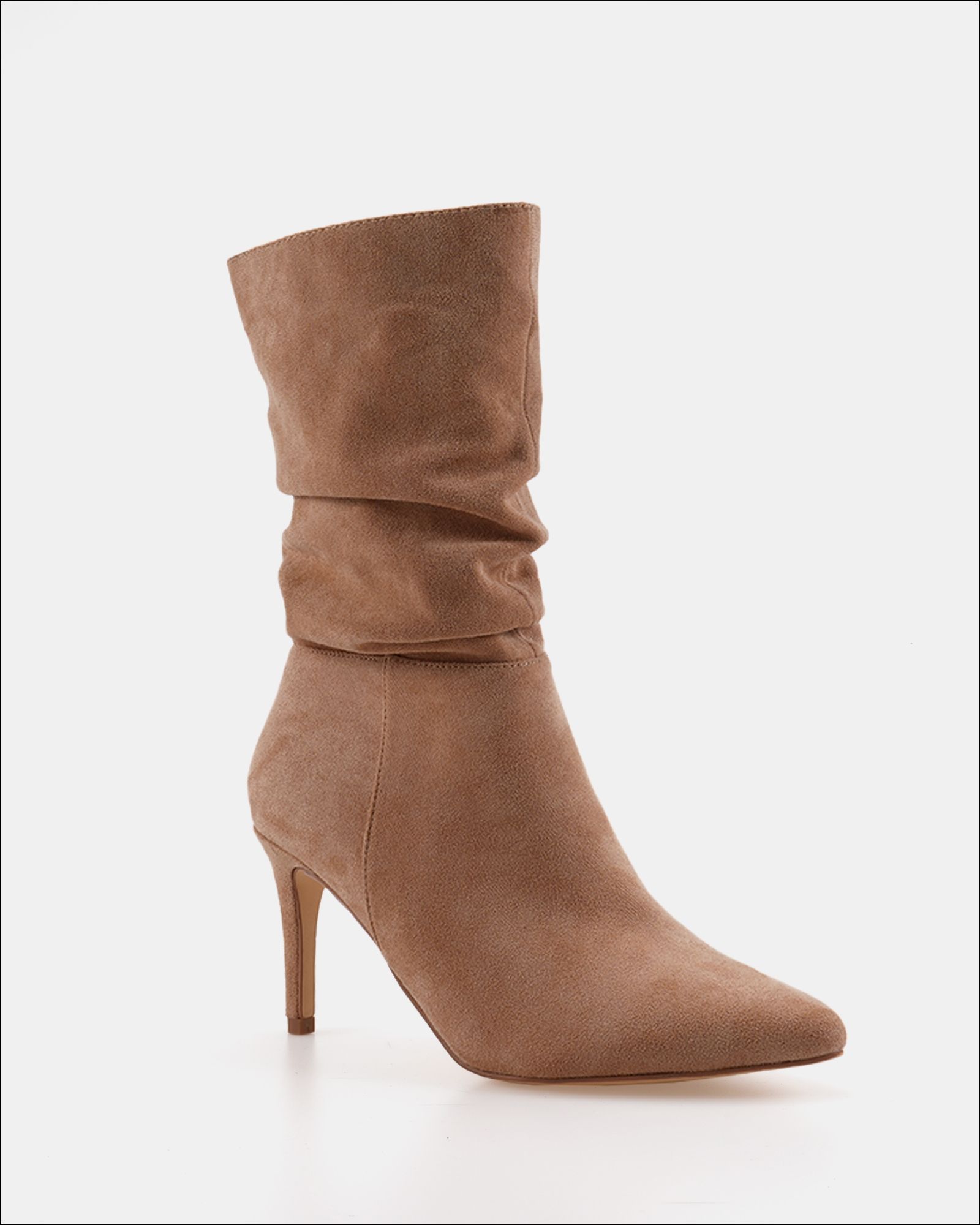 Dekota Taupe Ruched Point Mid Calf Boot