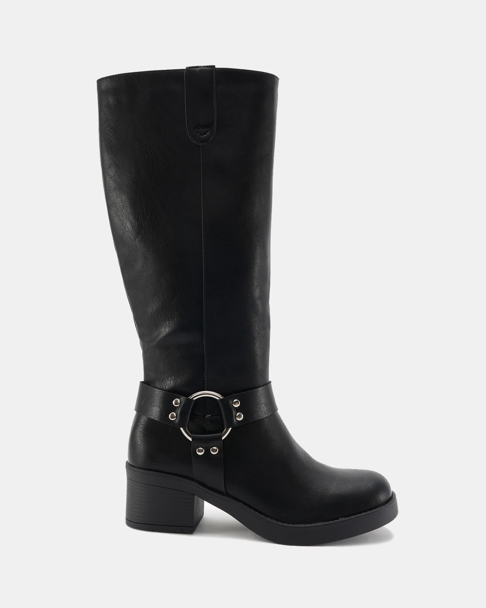 Delaware Black Harness Biker Knee Boot