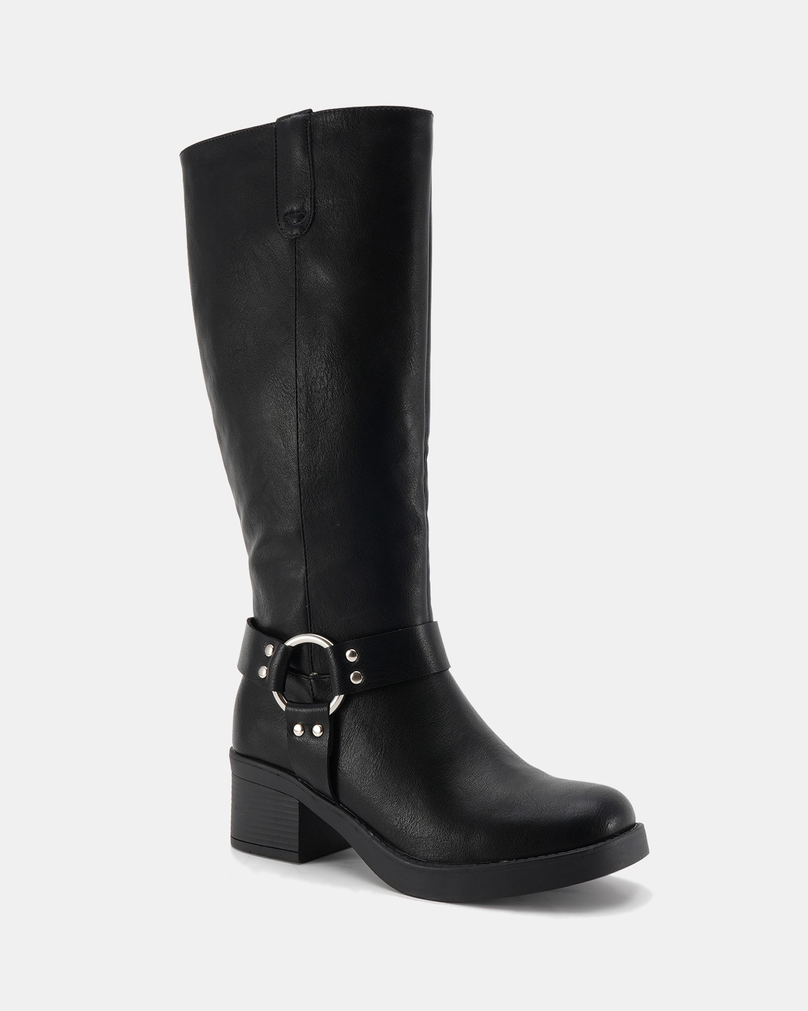 Delaware Black Harness Biker Knee Boot