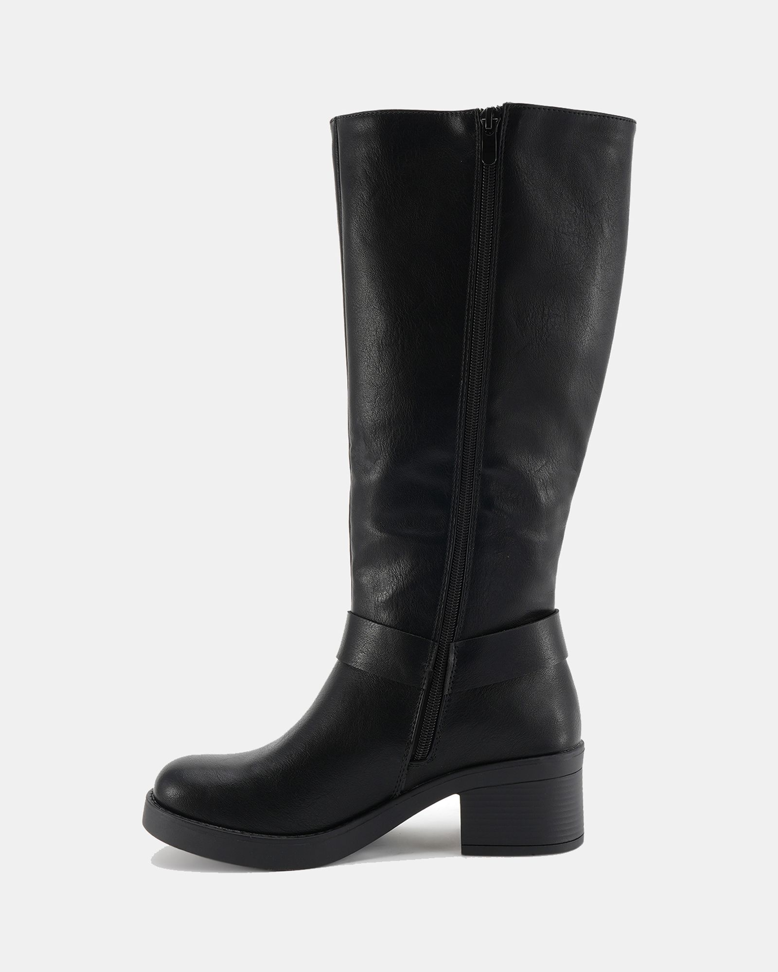 Delaware Black Harness Biker Knee Boot