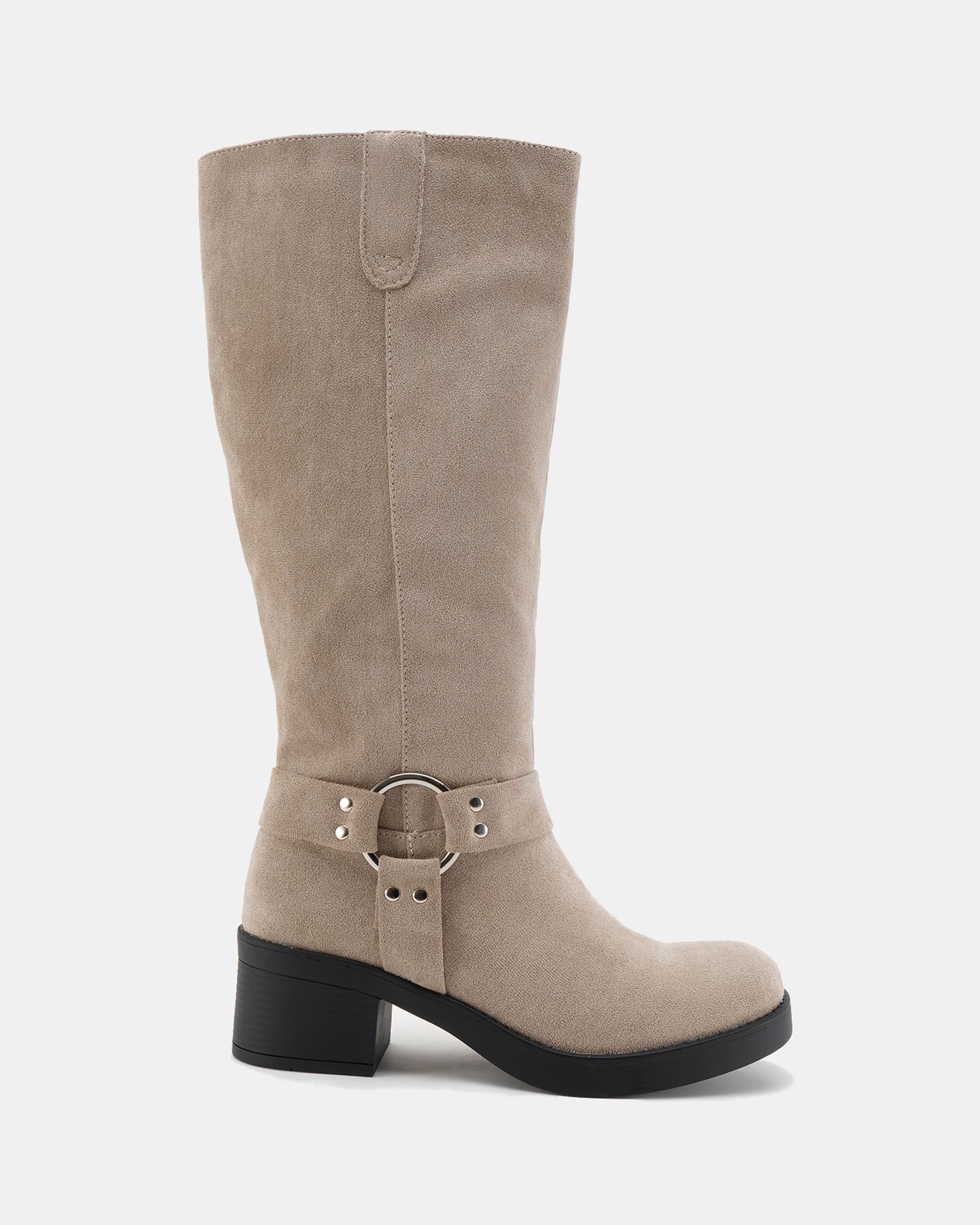 Delaware Taupe Harness Biker Knee Boot