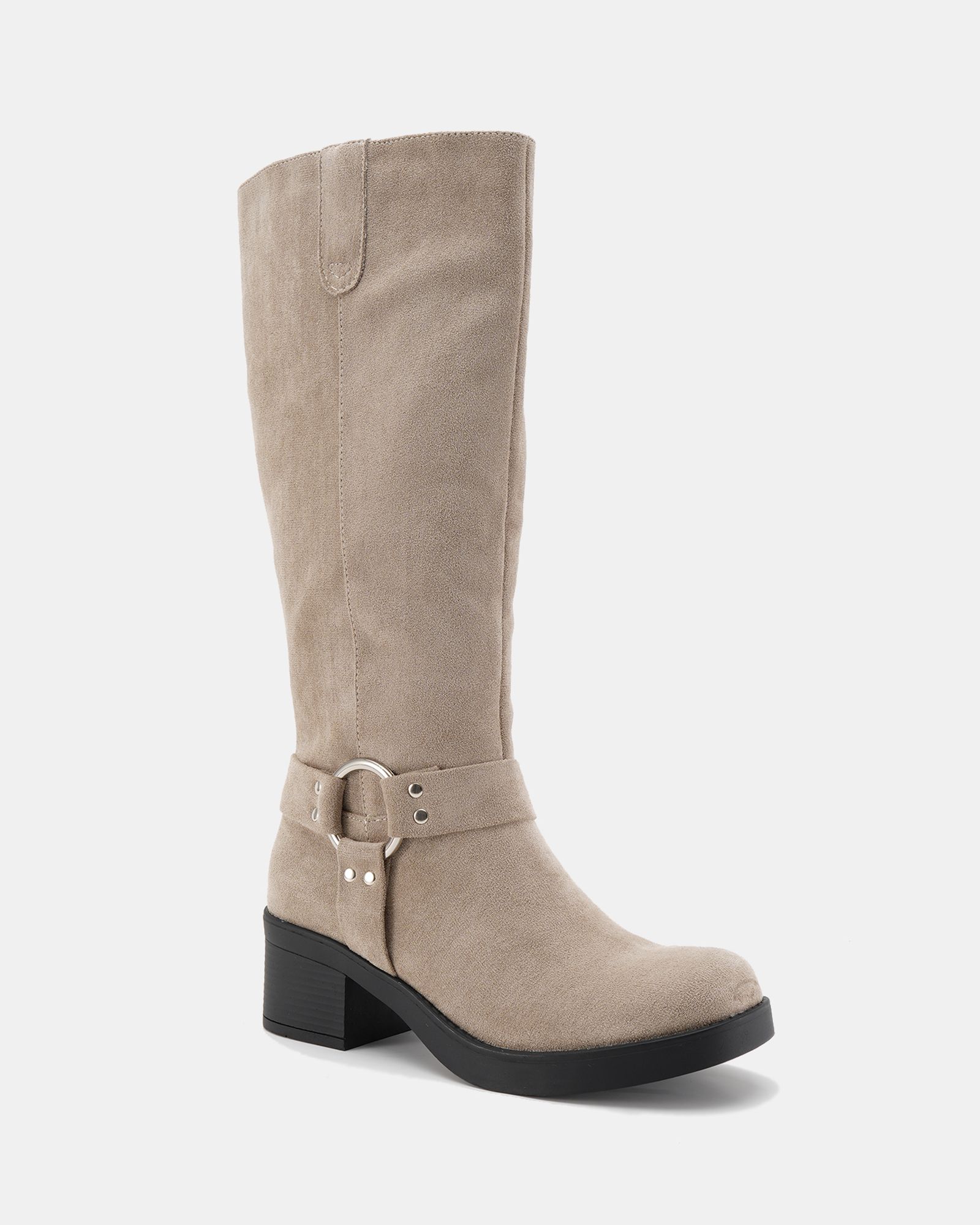 Delaware Taupe Harness Biker Knee Boot
