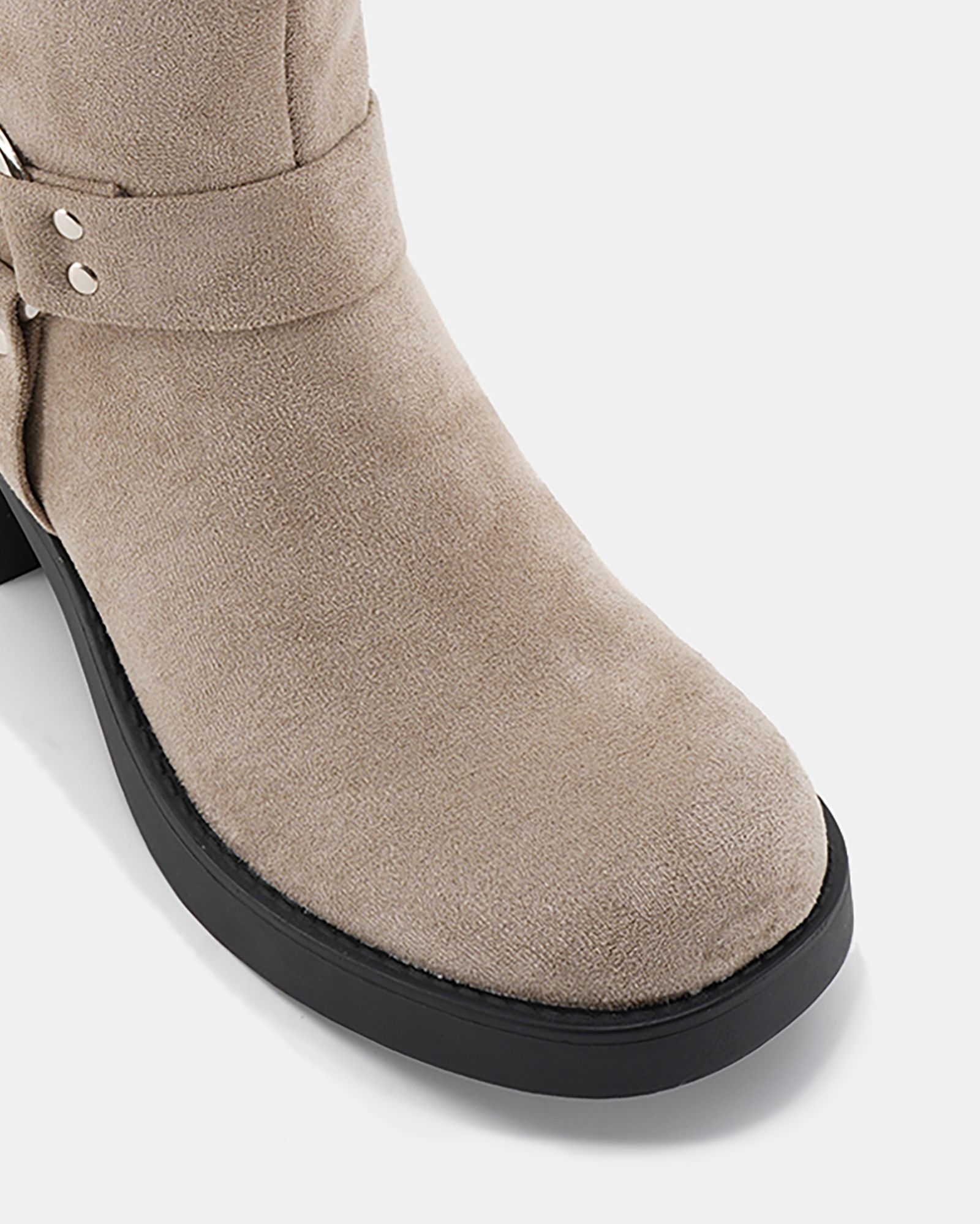 Delaware Taupe Harness Biker Knee Boot