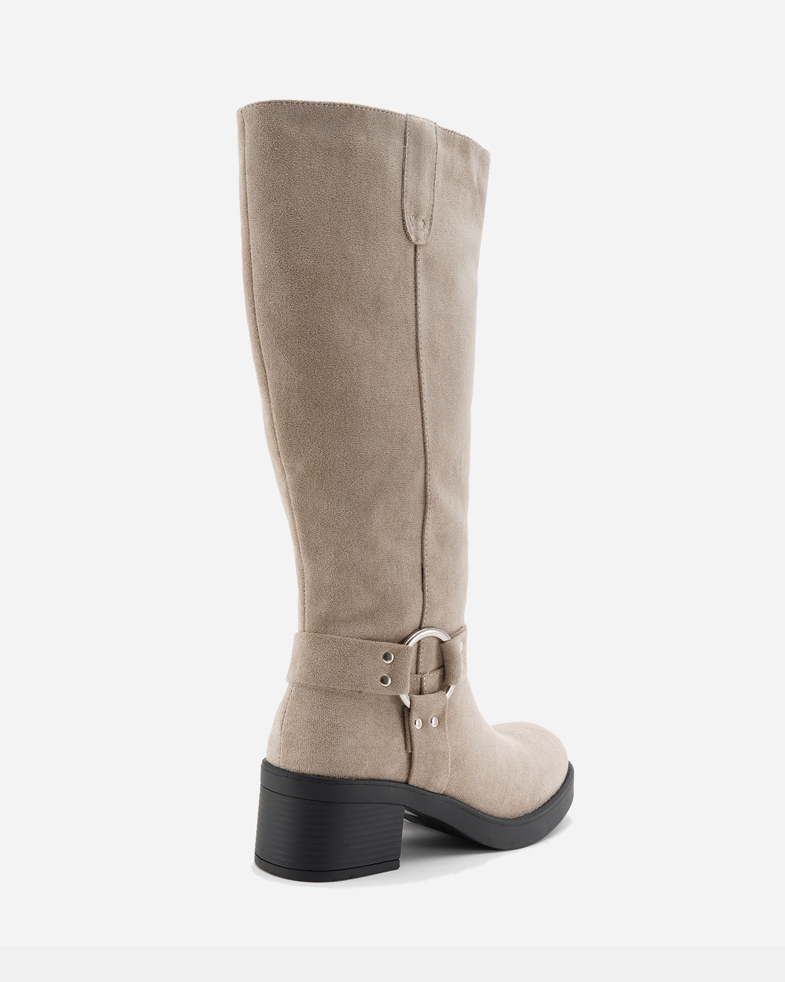 Delaware Taupe Harness Biker Knee Boot