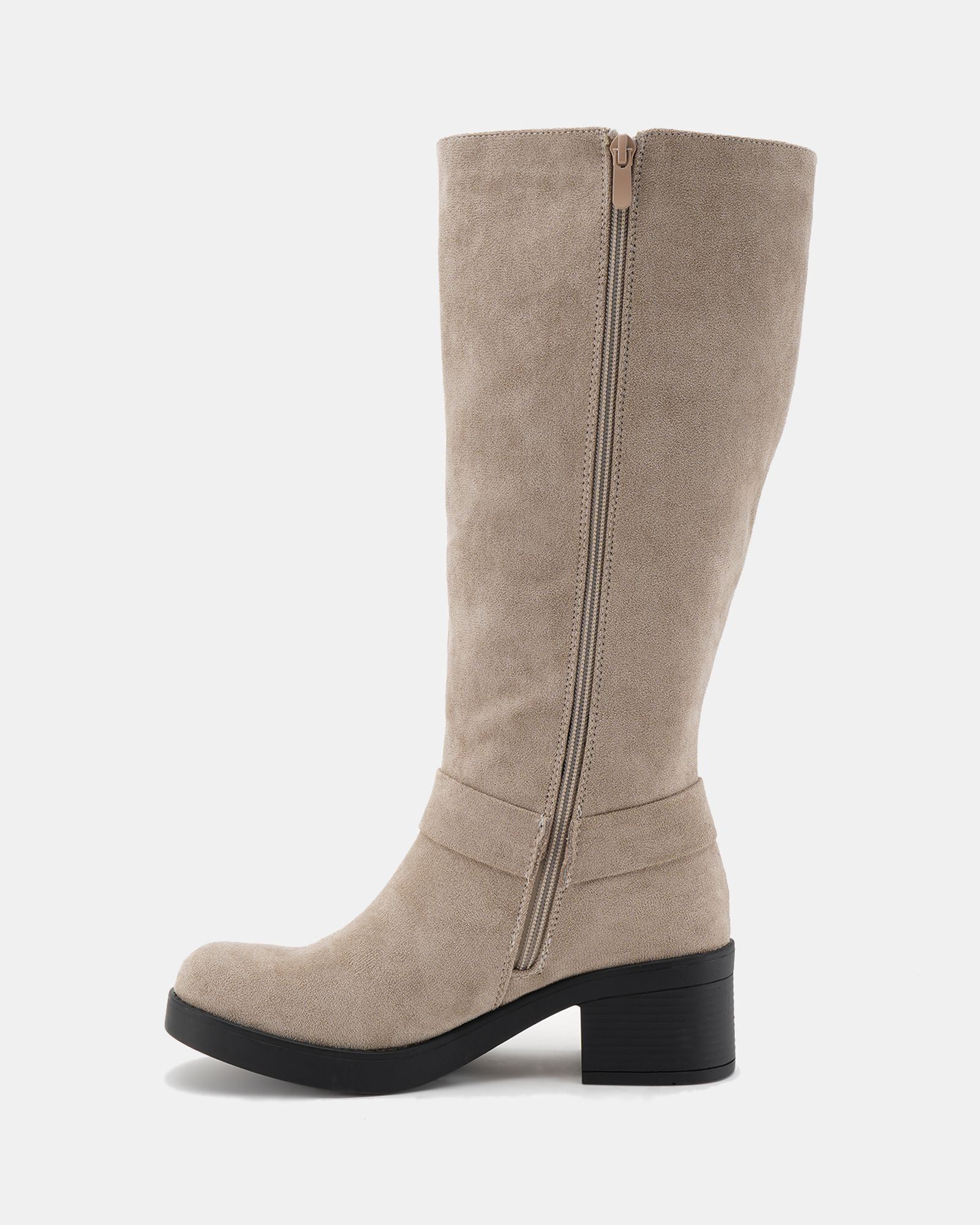 Delaware Taupe Harness Biker Knee Boot