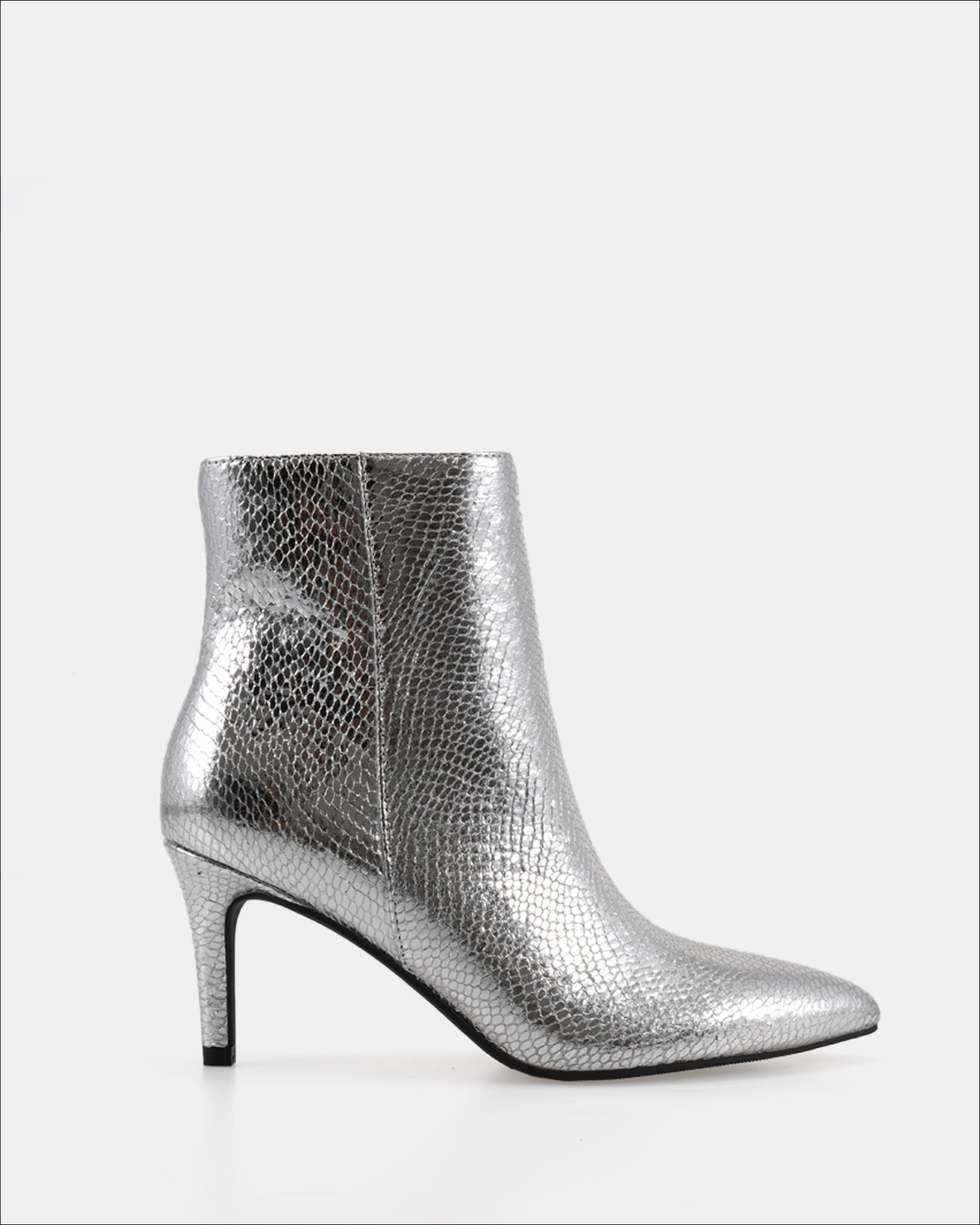 Felicia Silver Point Mid Heel Ankle Boot