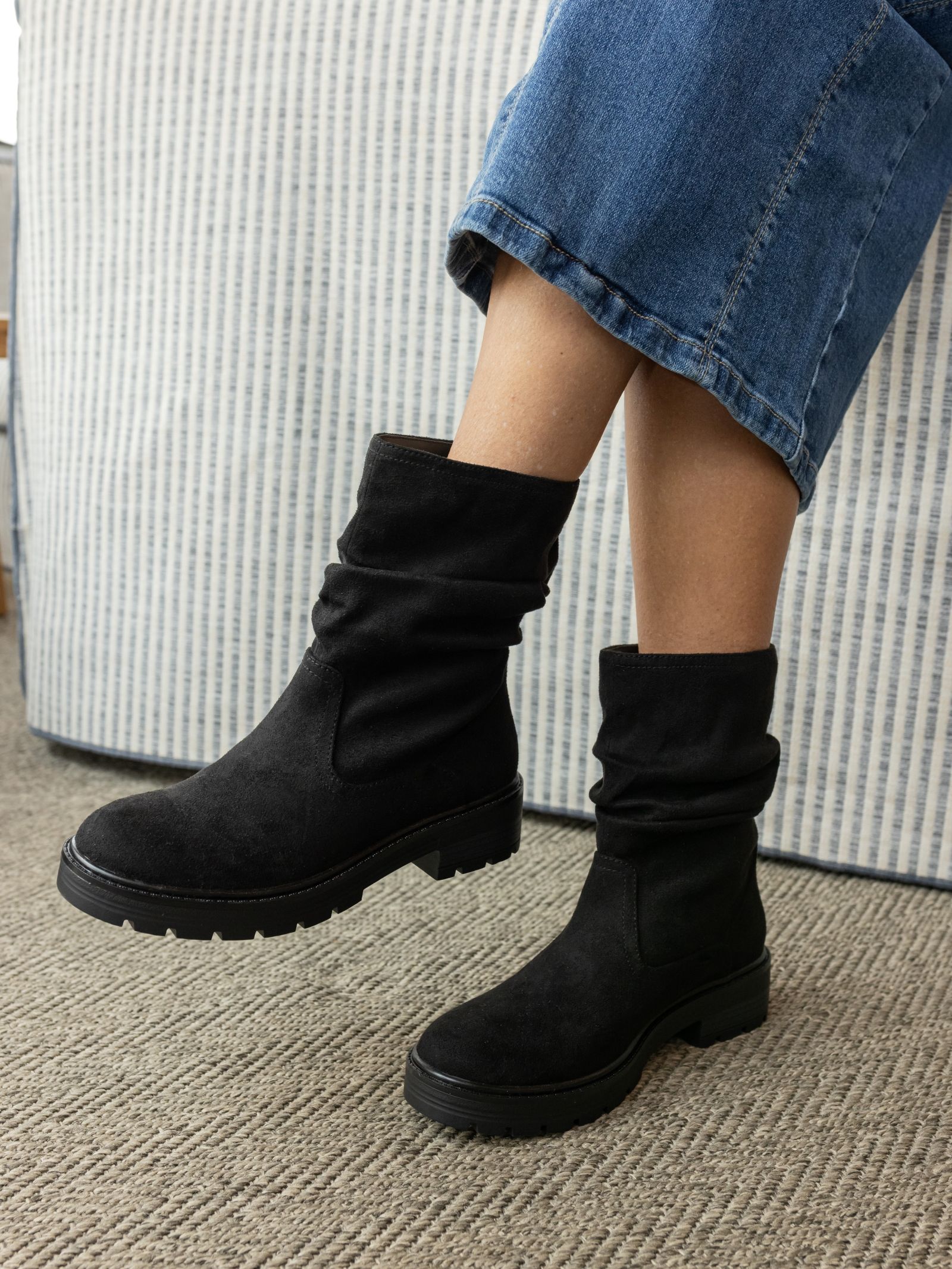Galaxy Black chunky ruched ankle boot
