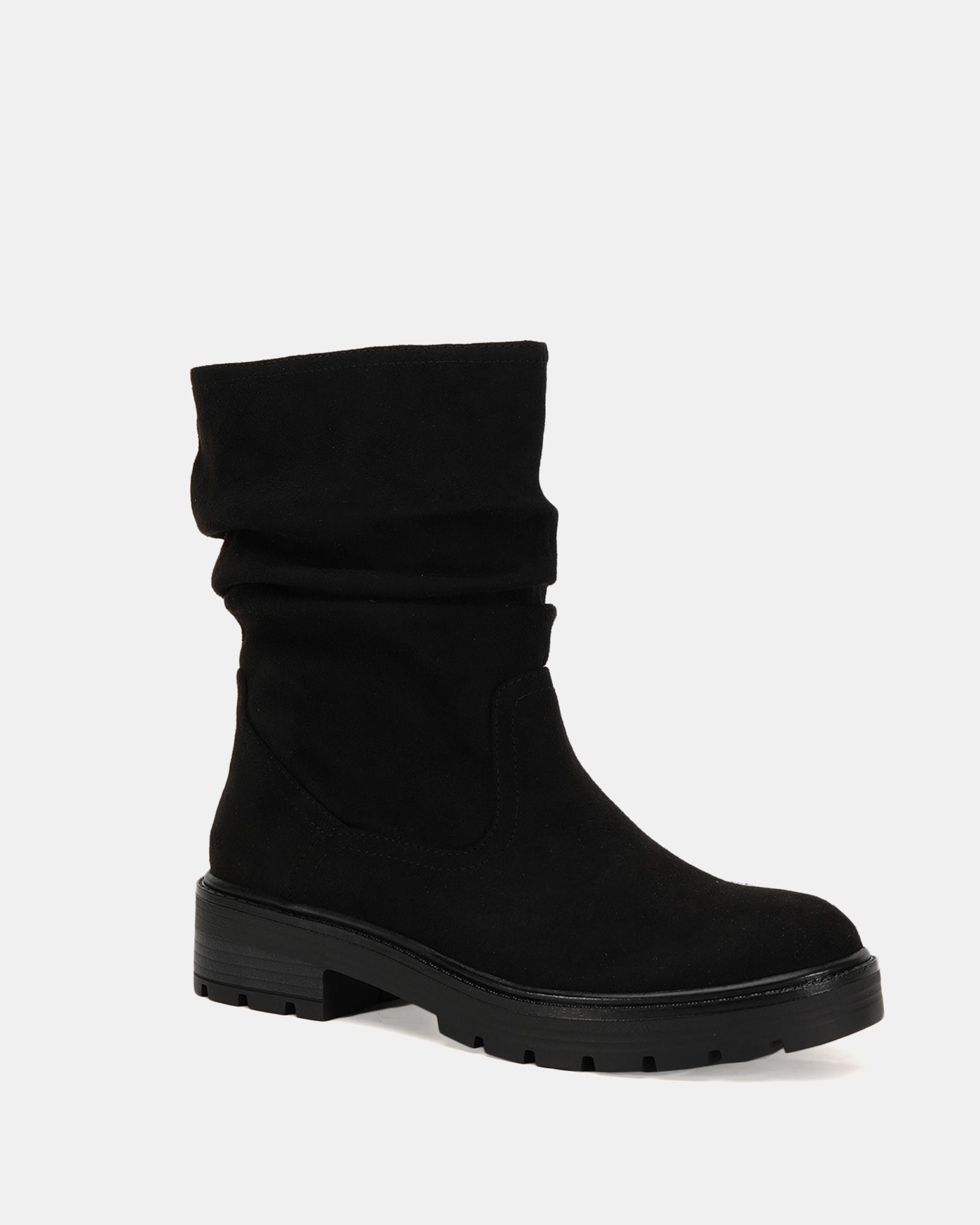 Galaxy Black chunky ruched ankle boot