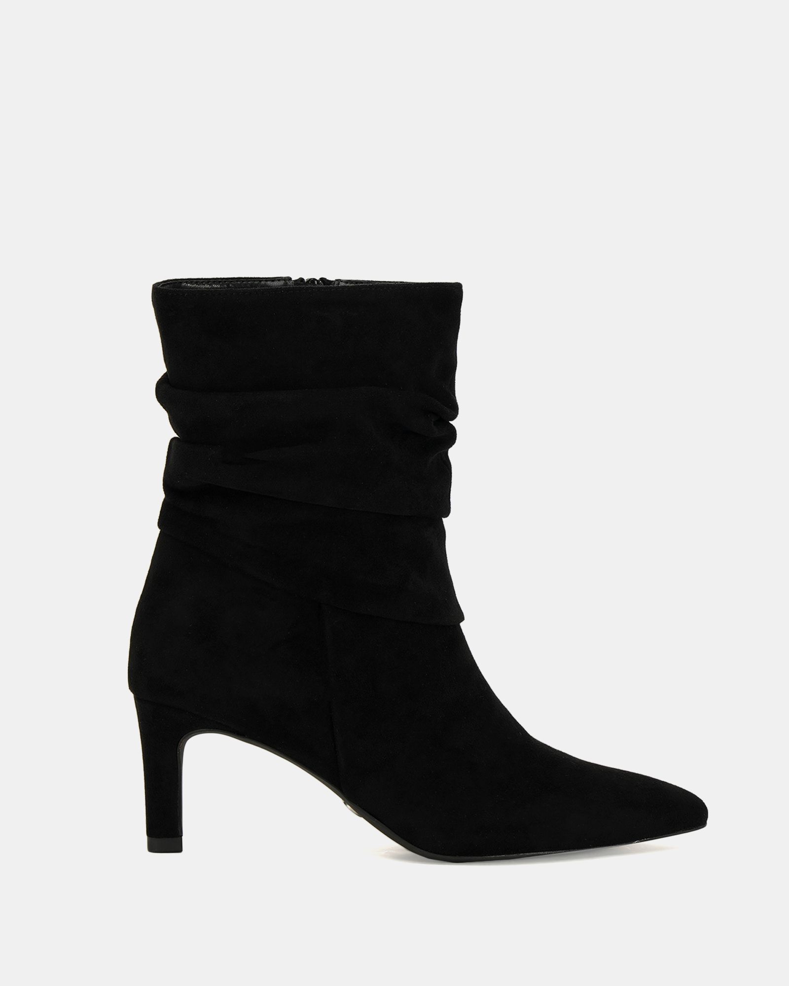 Georgia Black ruched mid heel point boot