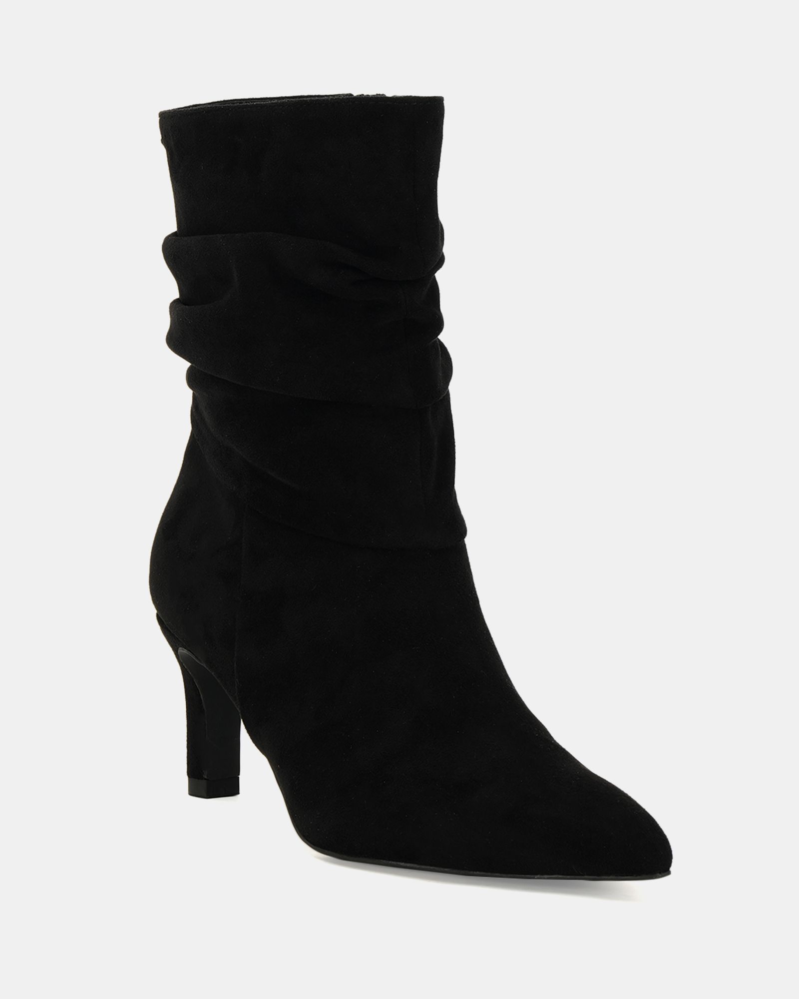 Georgia Black ruched mid heel point boot