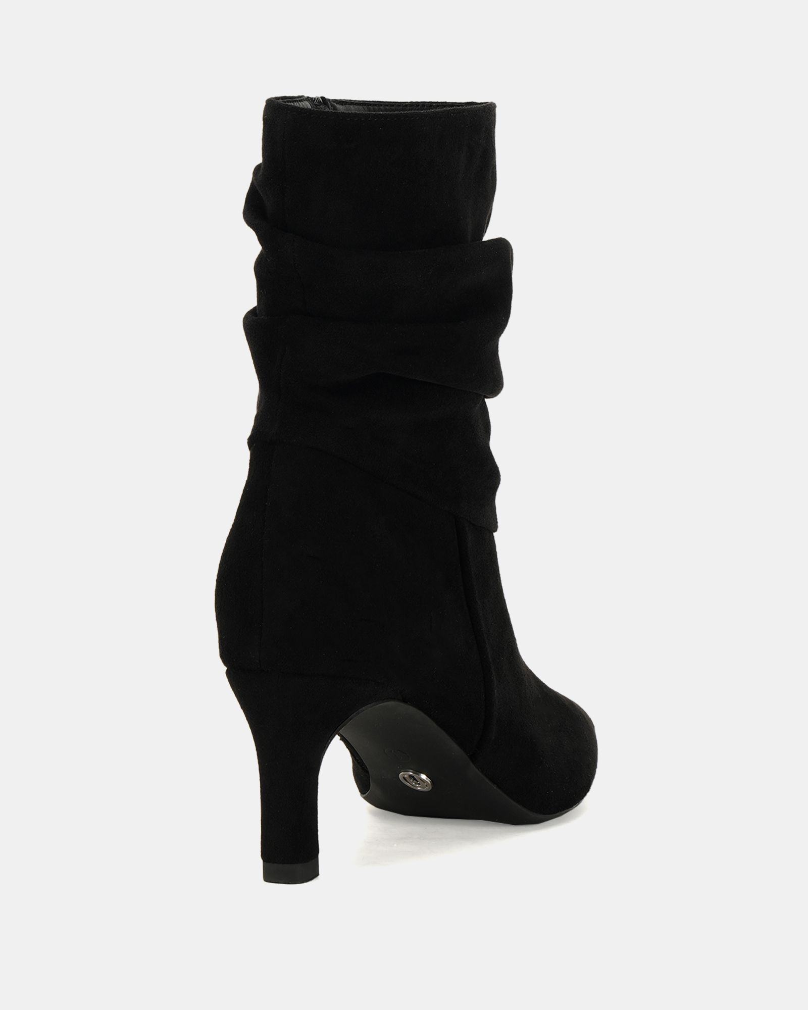 Georgia Black ruched mid heel point boot